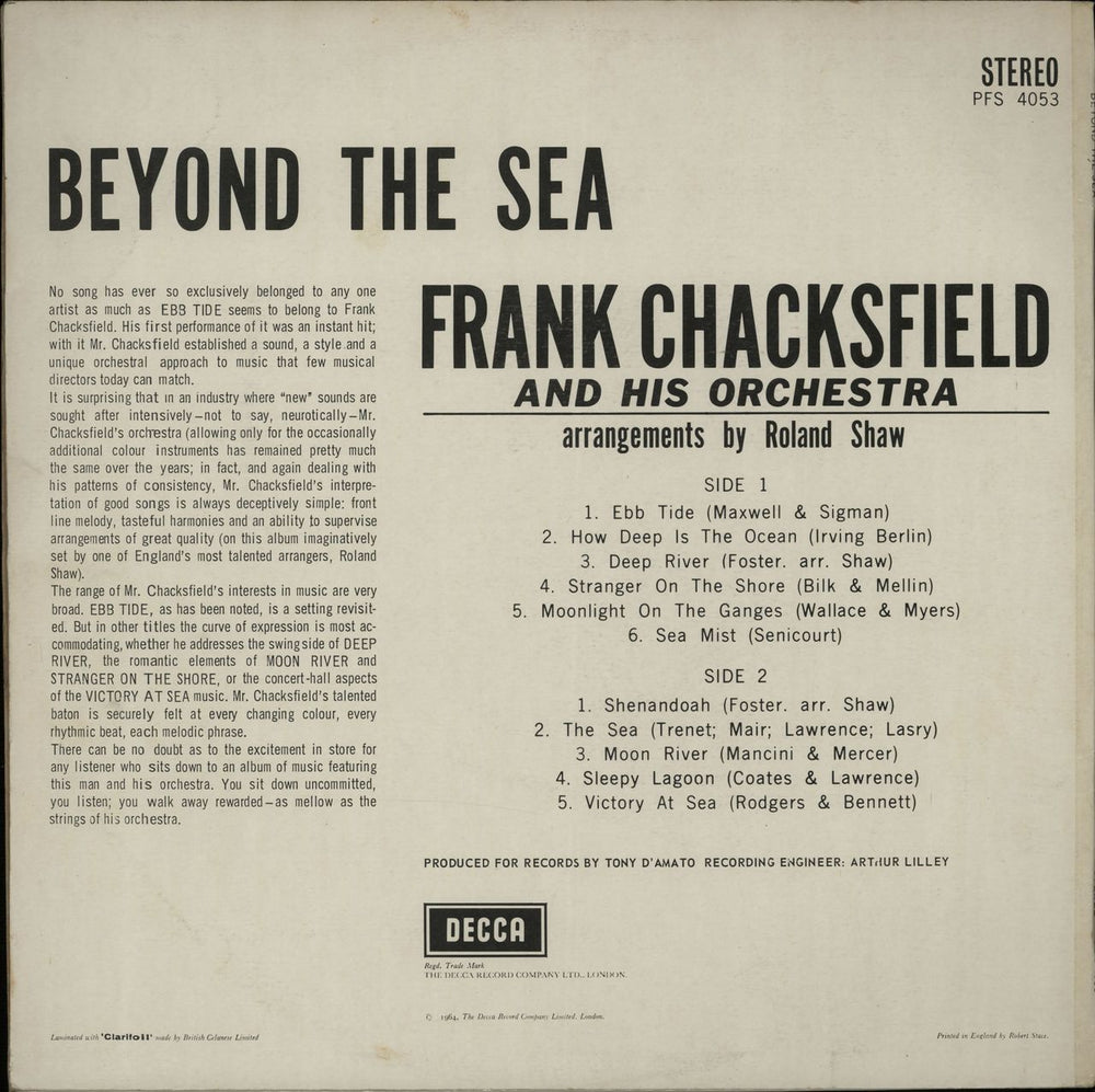 Frank Chacksfield Beyond The Sea UK vinyl LP album (LP record) FCLLPBE384795