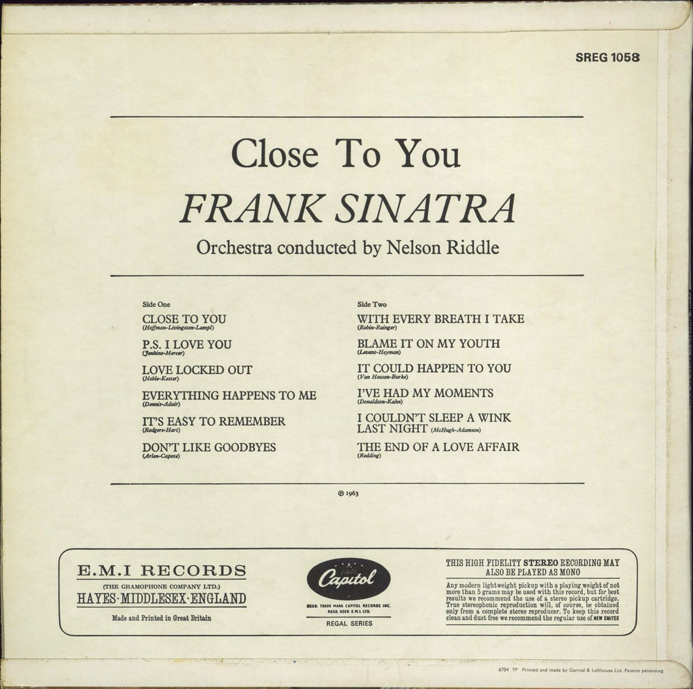 Frank Sinatra Close To You UK vinyl LP album (LP record)