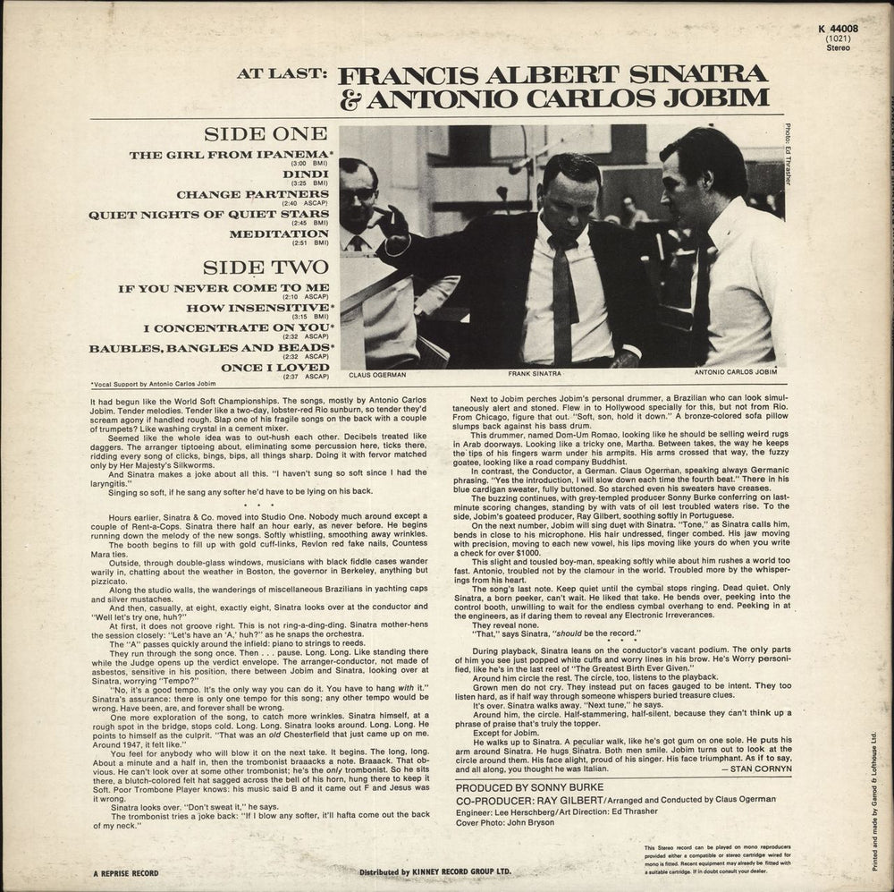 Frank Sinatra Francis Albert Sinatra & Anton Carlos Jobim - glossy p/s UK vinyl LP album (LP record)