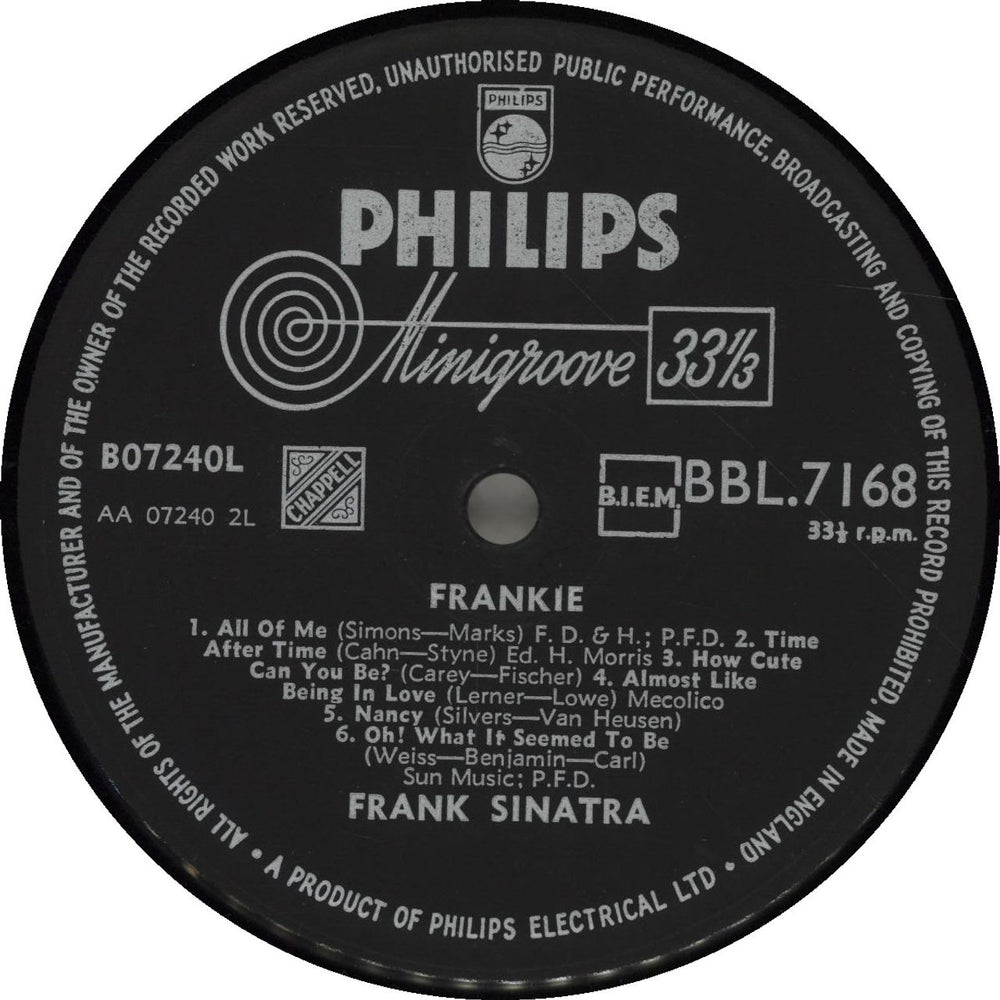 Frank Sinatra Frankie UK vinyl LP album (LP record)