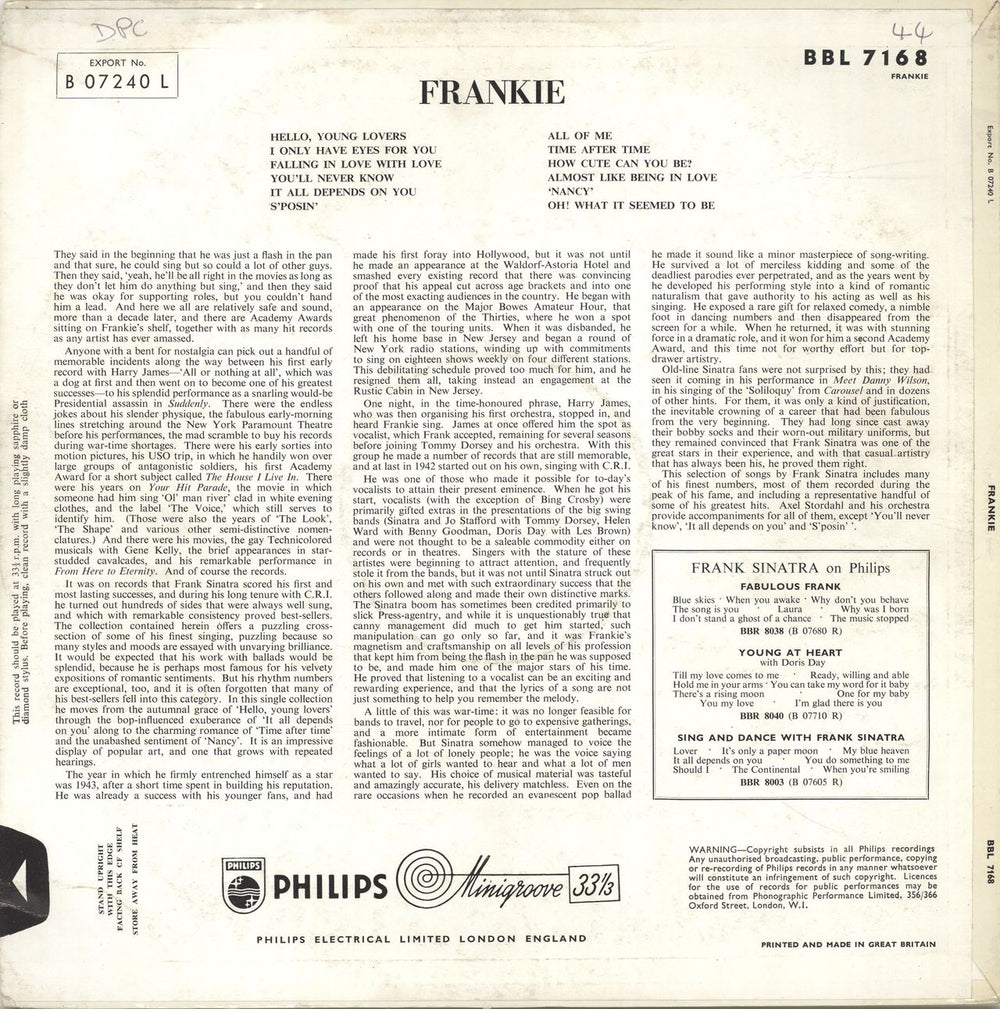 Frank Sinatra Frankie UK vinyl LP album (LP record) FRSLPFR562086