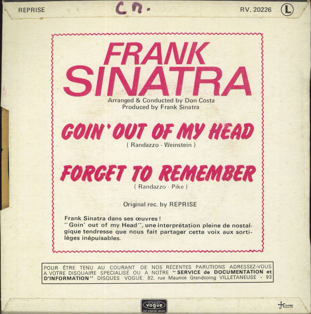 Frank Sinatra Goin' Out Of My Head + Sleeve French 7" vinyl single (7 inch record / 45)