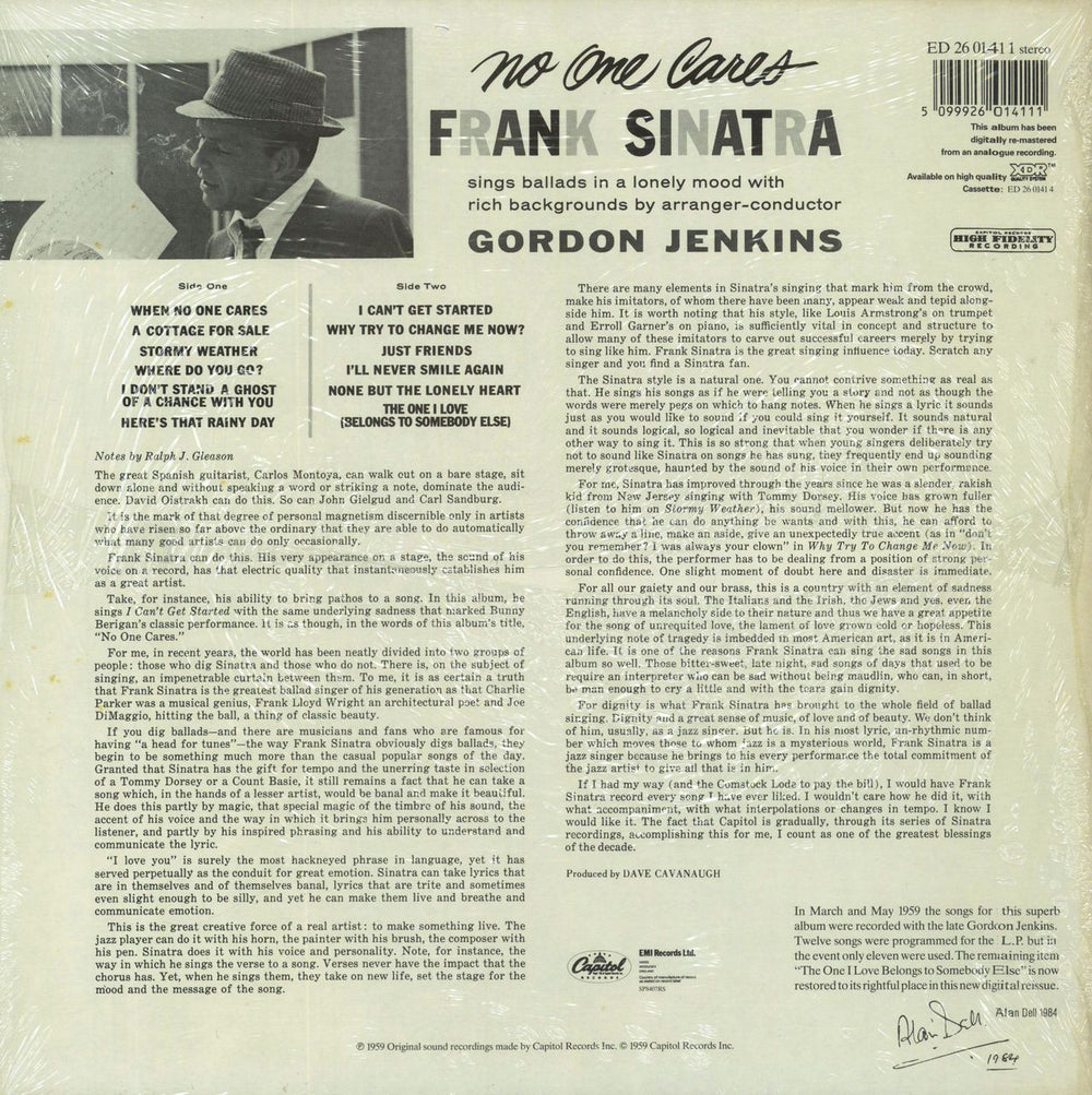 Frank Sinatra No One Cares - stickered shrink UK vinyl LP album (LP record) 5099926014111