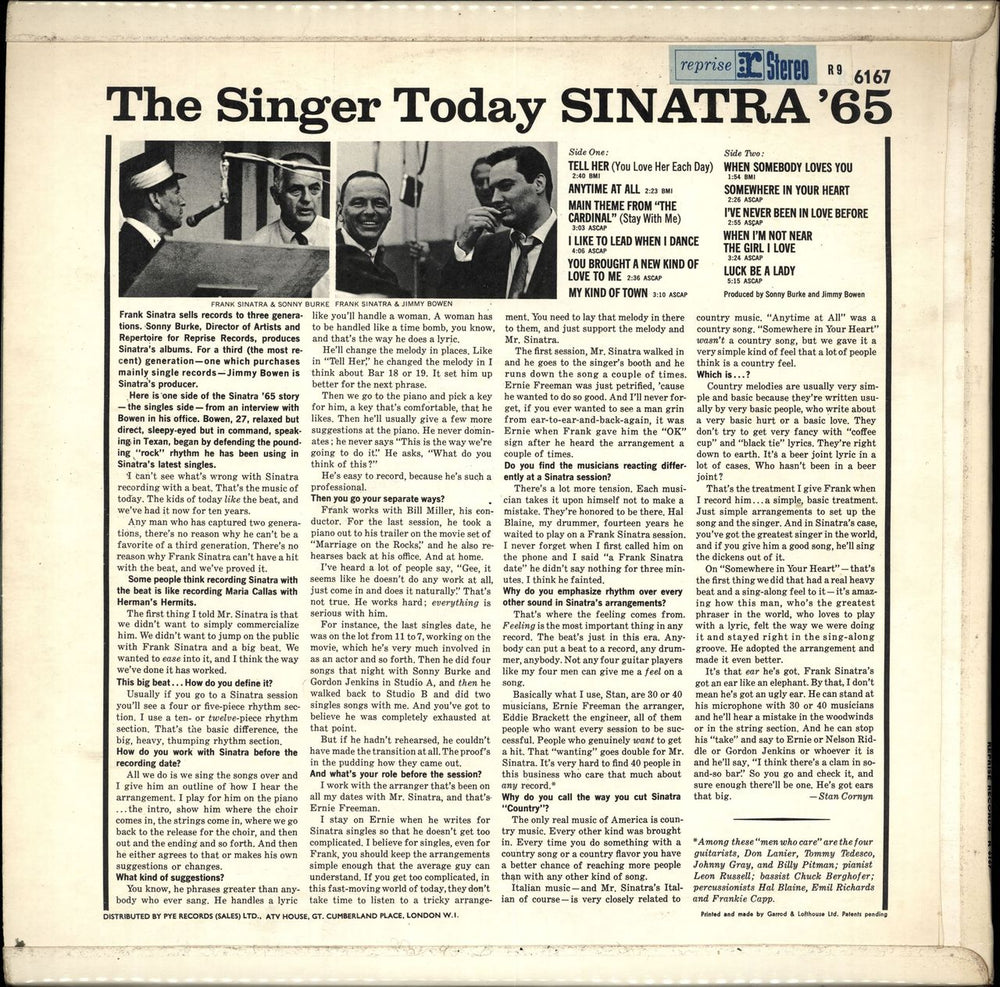 Frank Sinatra Sinatra '65 UK vinyl LP album (LP record)