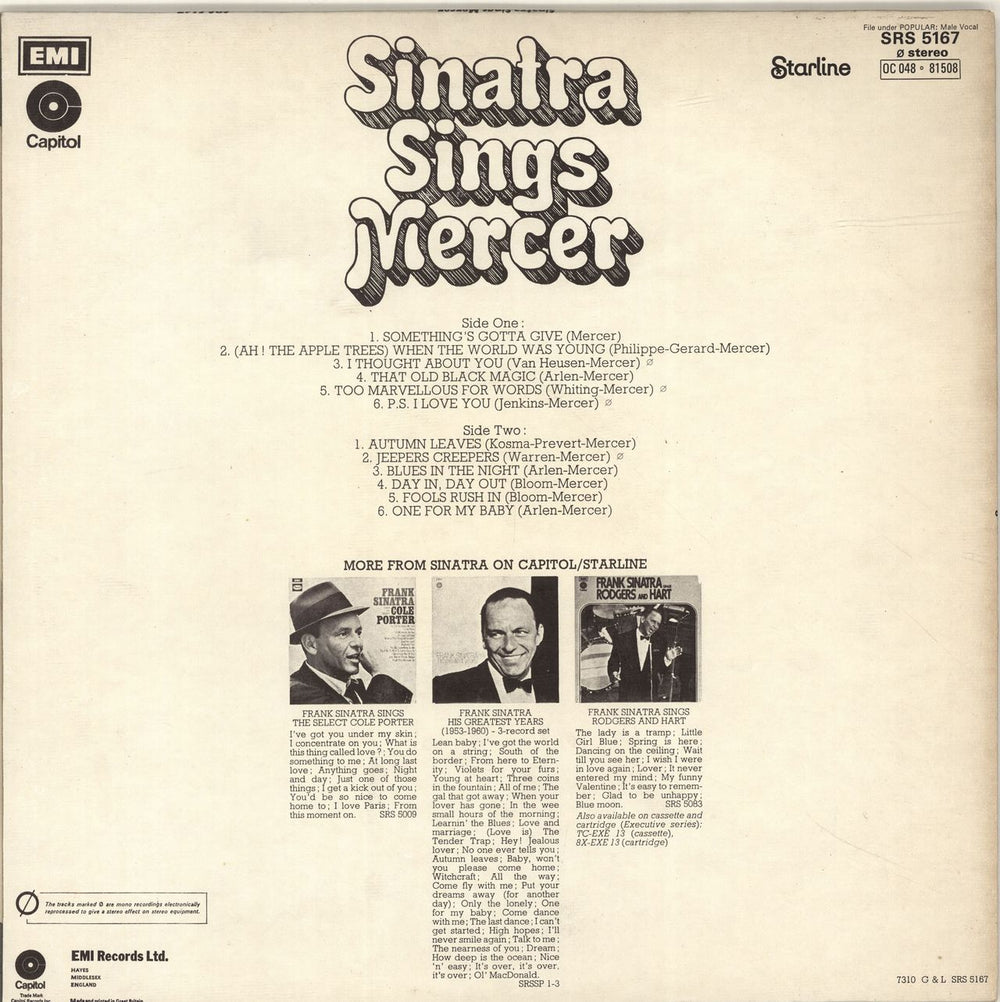 Frank Sinatra Sinatra Sings Mercer UK vinyl LP album (LP record)