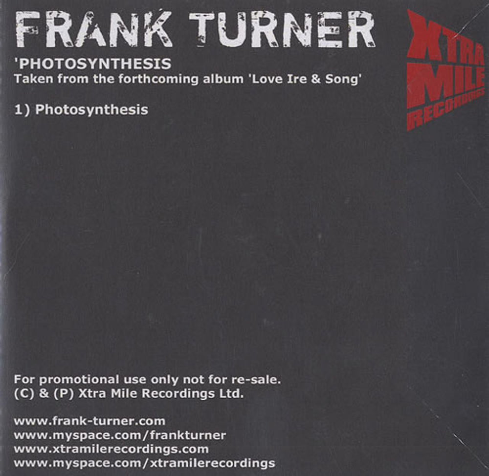 Frank Turner Photosynthesis UK Promo CD-R acetate CD-R