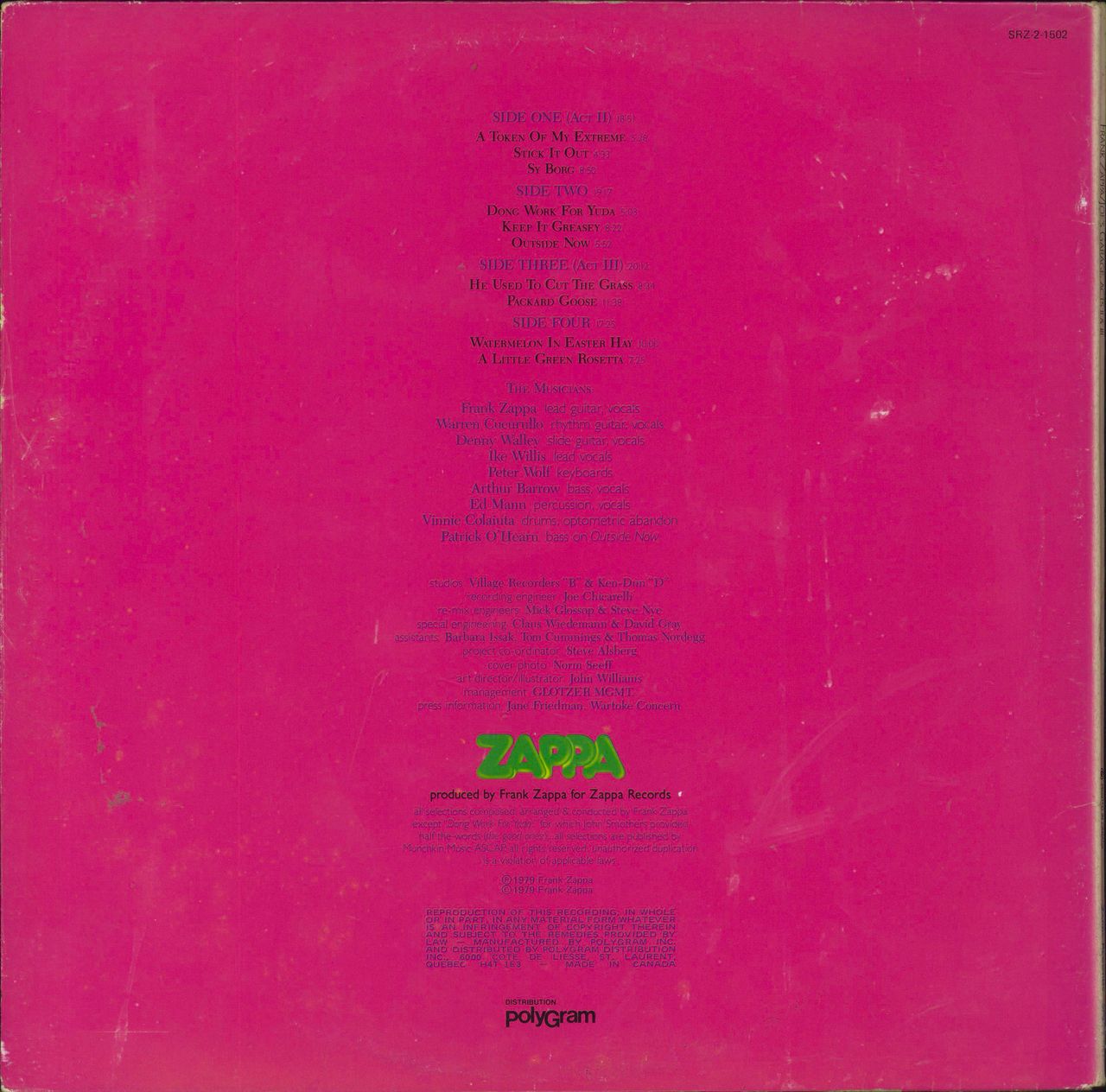 Frank Zappa Joe's Garage Acts II & III EX Canadian 2LP vinyl set