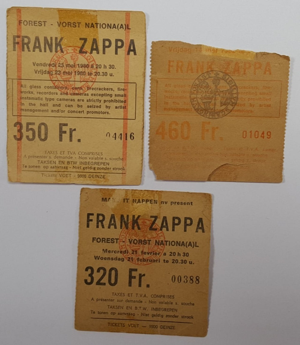 Frank Zappa Ticket Stubs & Stickers Belgian concert ticket TICKET STUBS