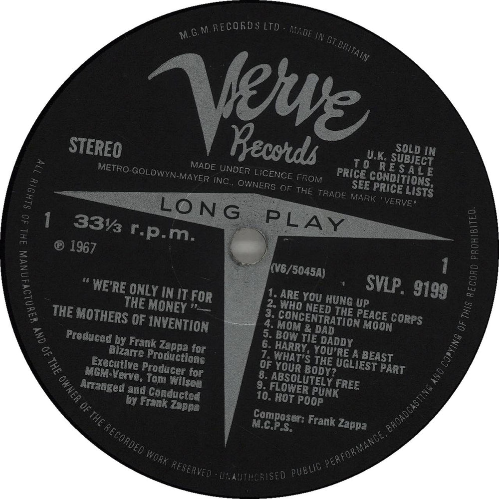 Frank Zappa We're Only In It For The Money - VG UK vinyl LP album (LP record)