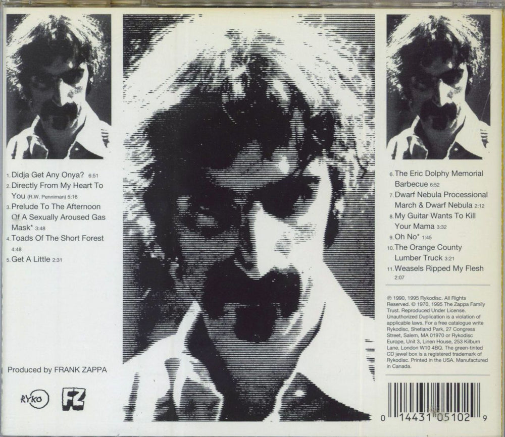 Frank Zappa Weasels Ripped My Flesh US CD album (CDLP) 014431051029