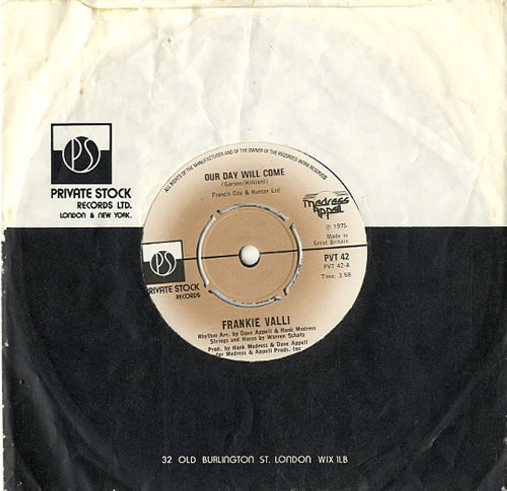 Frankie Valli Our Day Will Come UK 7" vinyl single (7 inch record / 45) PVT42