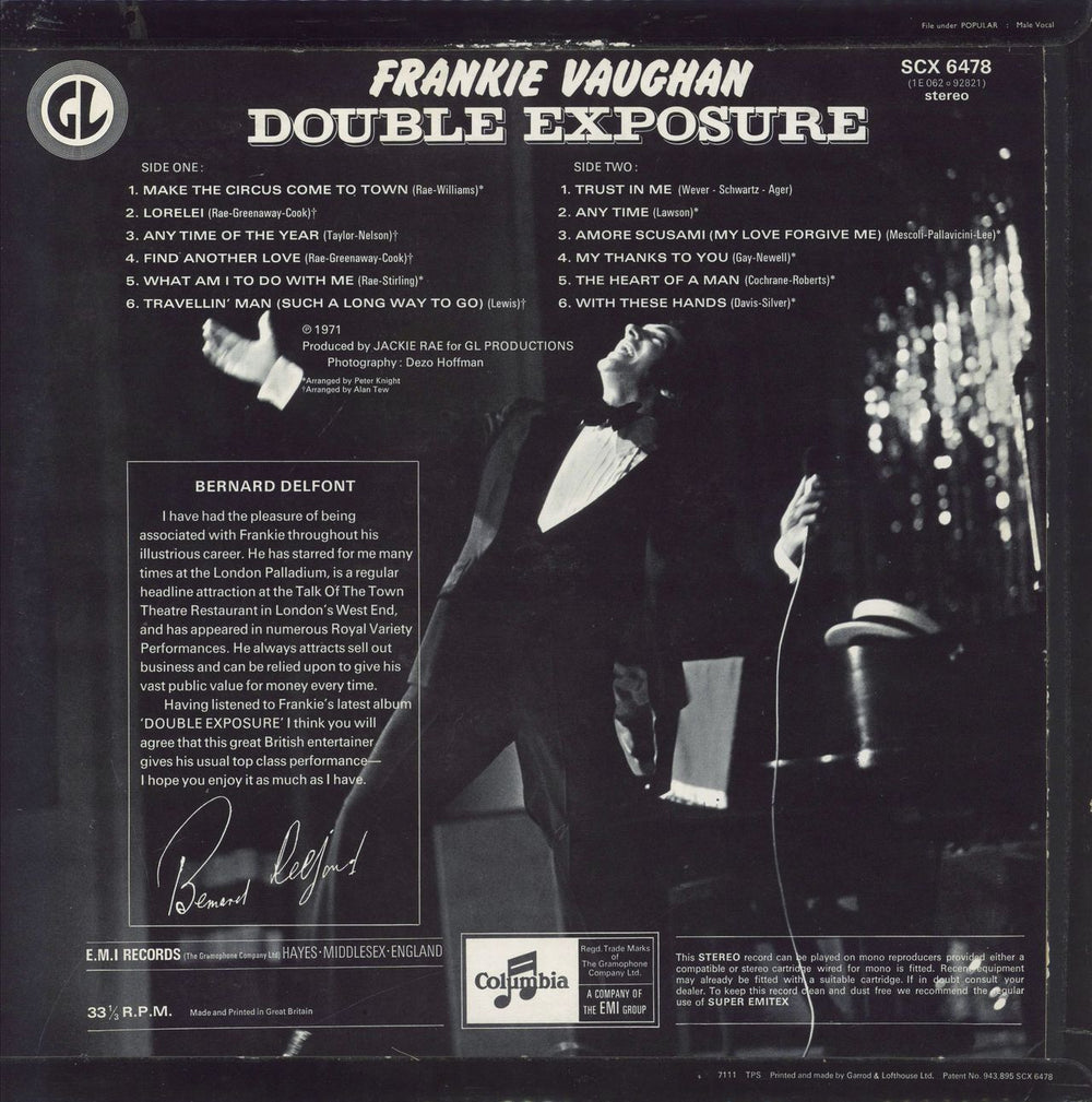 Frankie Vaughan Double Exposure UK vinyl LP album (LP record)