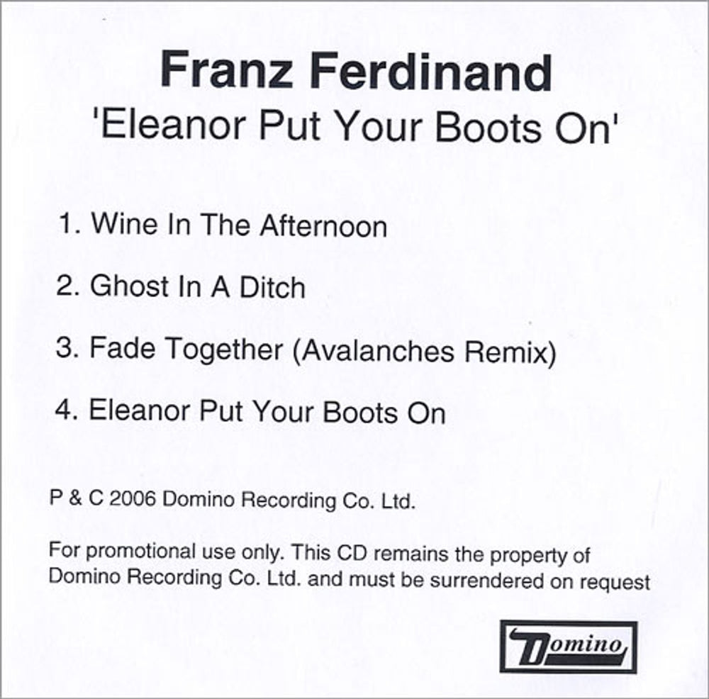 Franz Ferdinand Eleanor Put Your Boots On UK Promo CD-R acetate CD-R ACETATE