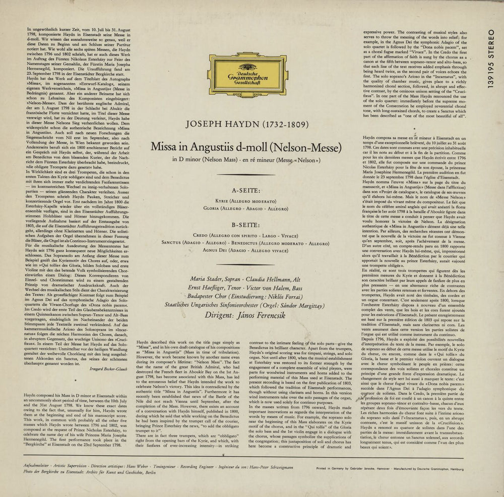 Franz Joseph Haydn Nelson-Messe (Missa In Angustiis) German vinyl LP album (LP record)