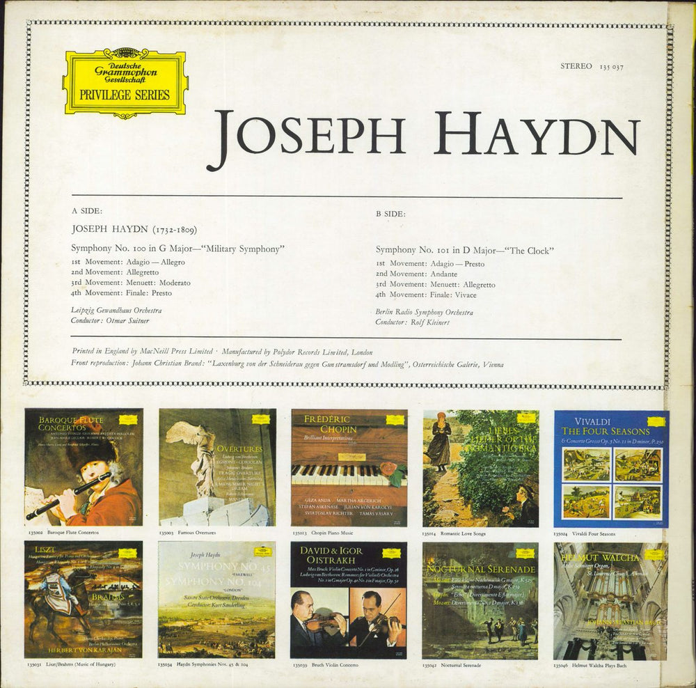 Franz Joseph Haydn Symphony No. 100 'Military Symphony' & No. 101 'The Clock' German vinyl LP album (LP record)