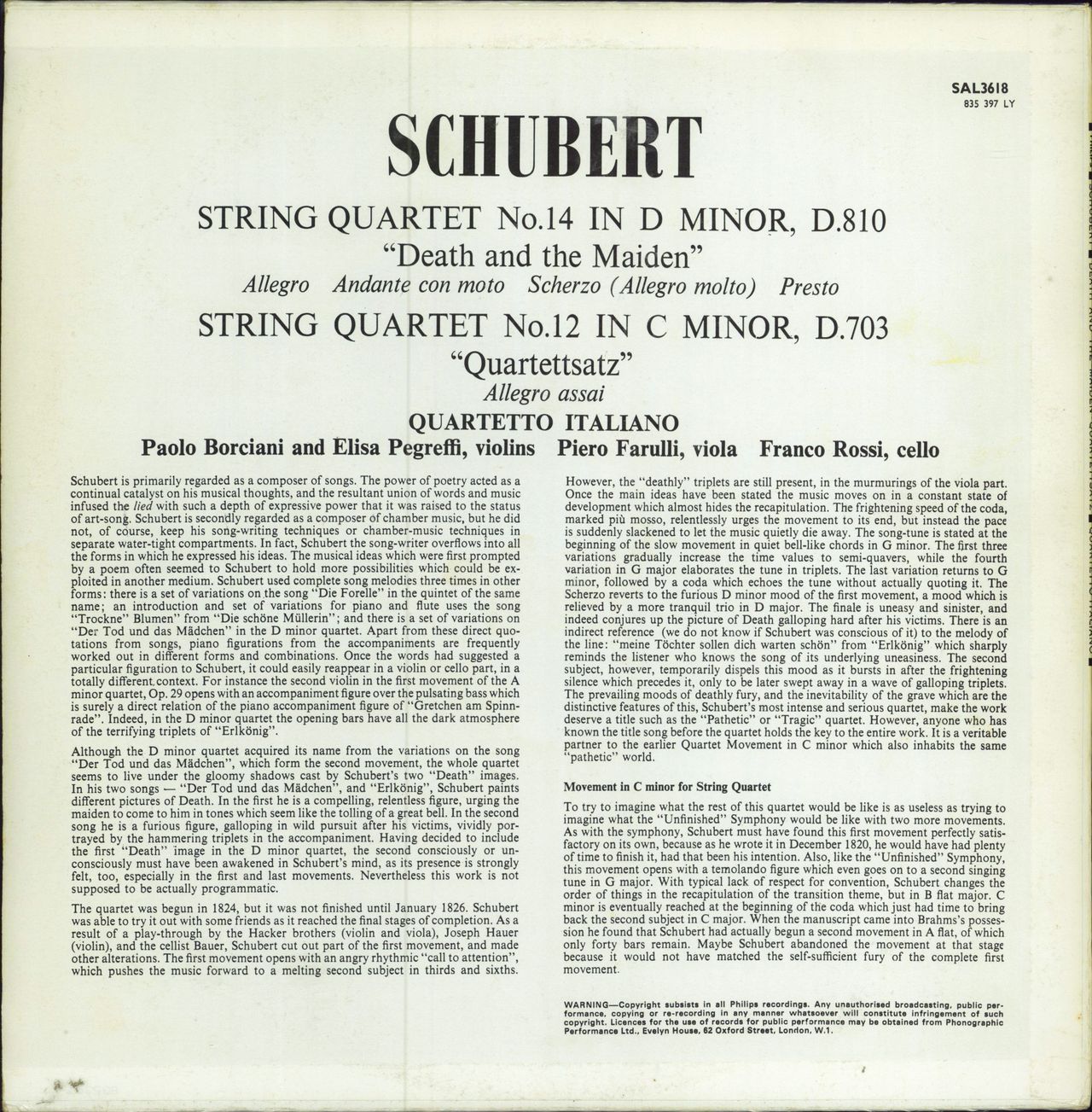 Franz Schubert String Quartets 'Death And The Maiden' & 'Quartettsatz ...