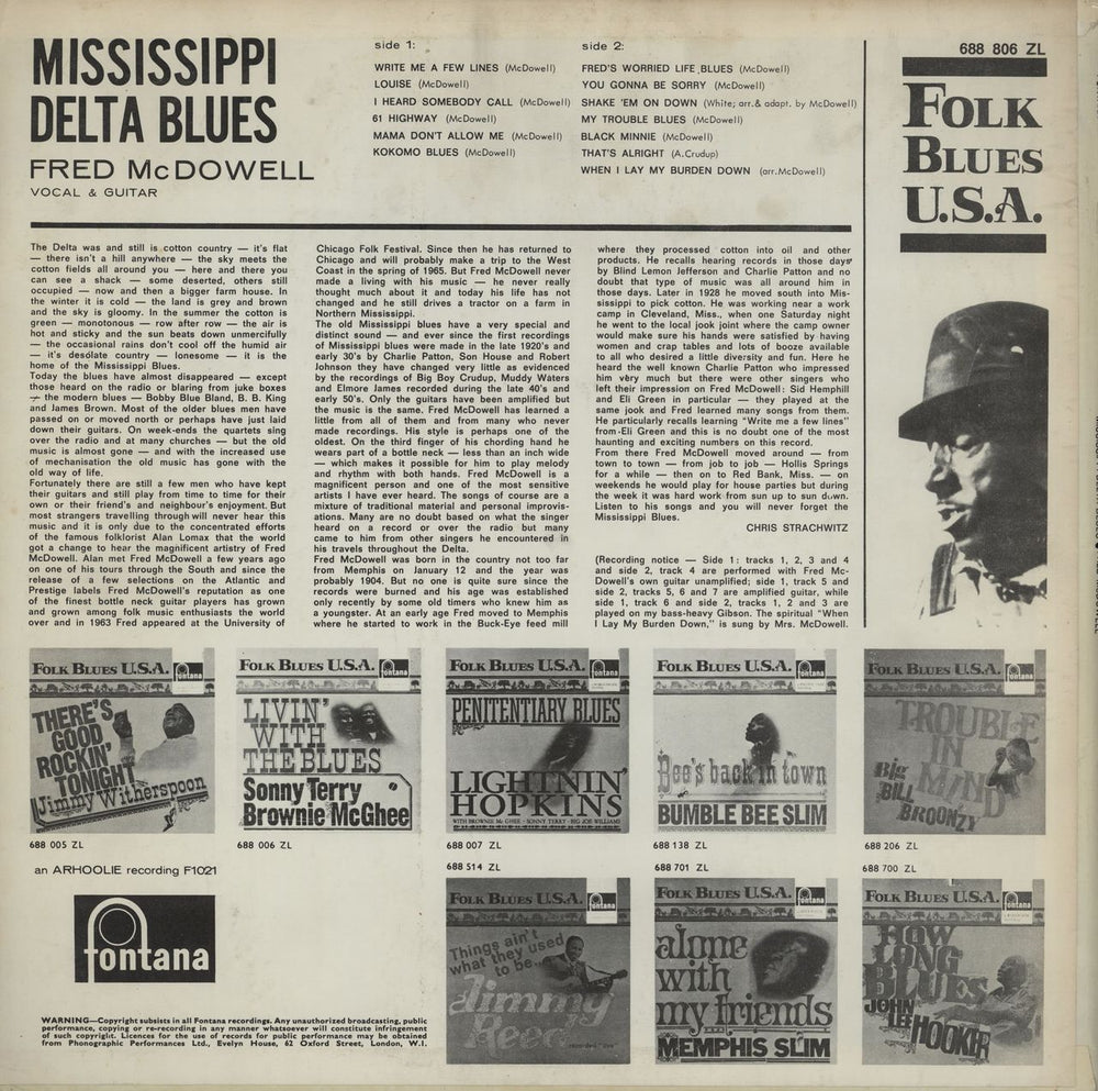 Fred McDowell Mississippi Delta Blues UK vinyl LP album (LP record)