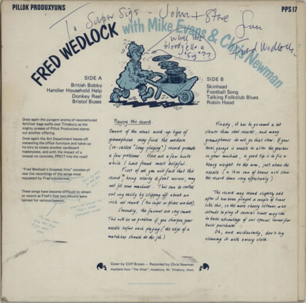 Fred Wedlock Fred Wedlock's Greatest Hits!! - Autographed UK vinyl LP album (LP record) FDWLPFR587402