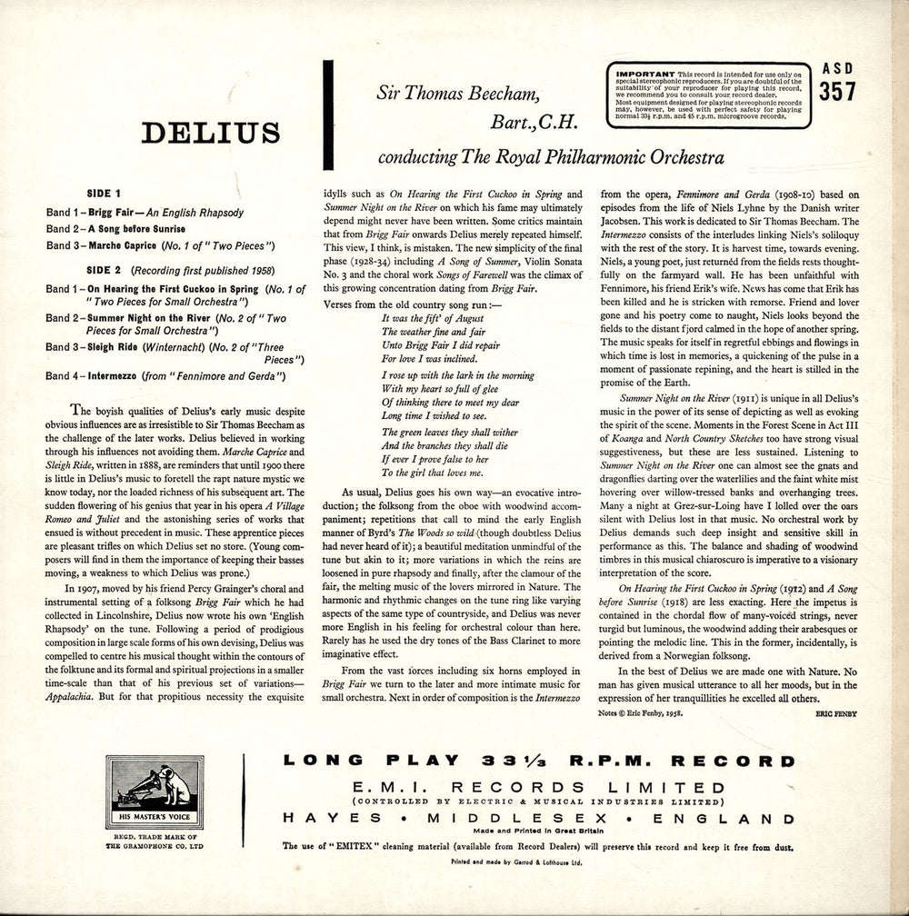 Frederick Delius Delius - 3rd UK vinyl LP album (LP record)