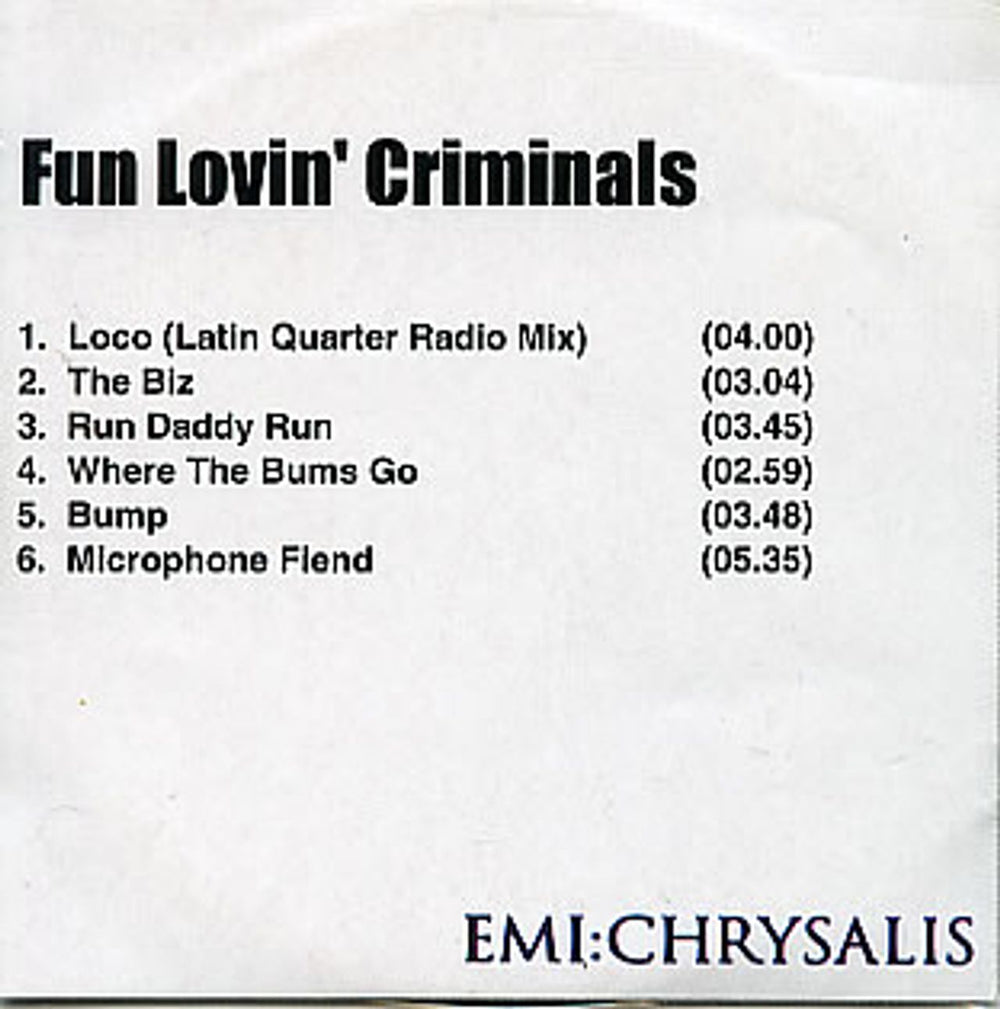 Fun Lovin Criminals Fun Lovin' Criminals UK Promo CD-R acetate CD ACETATE