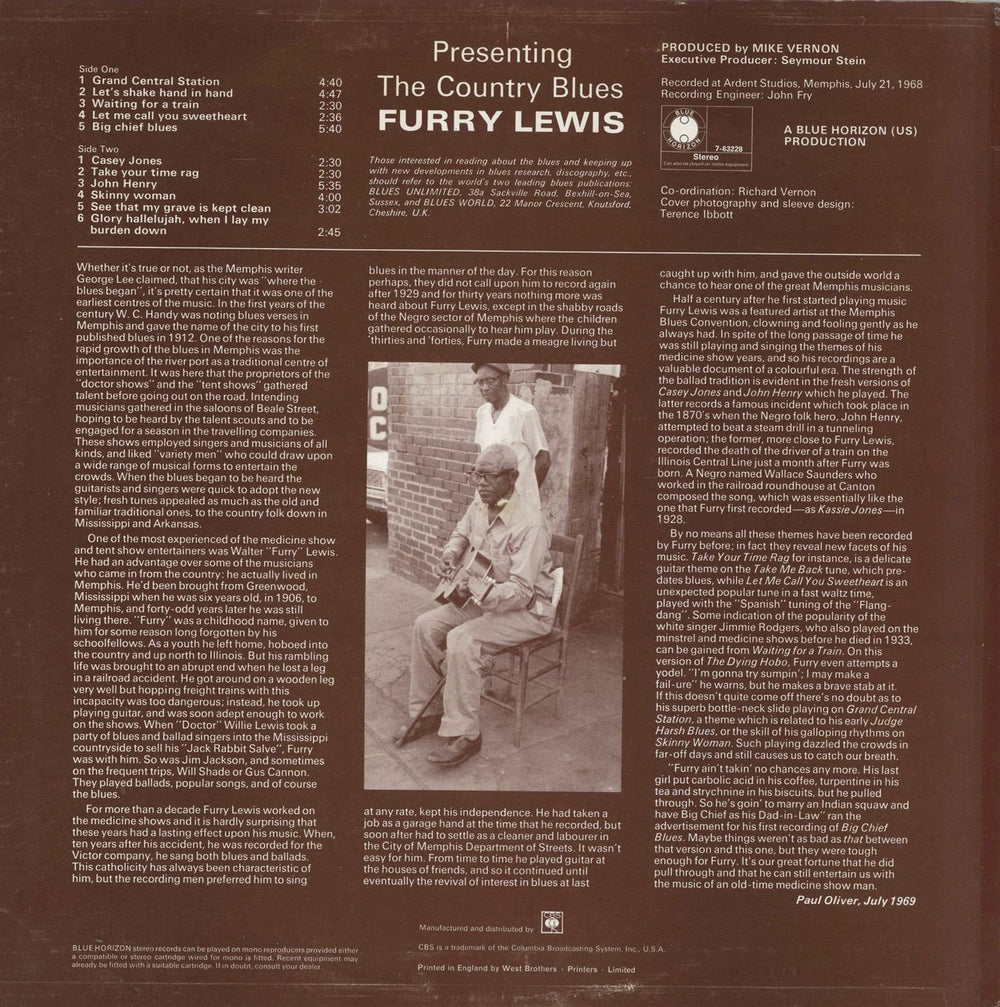 Furry Lewis Presenting The Country Blues UK vinyl LP album (LP record)