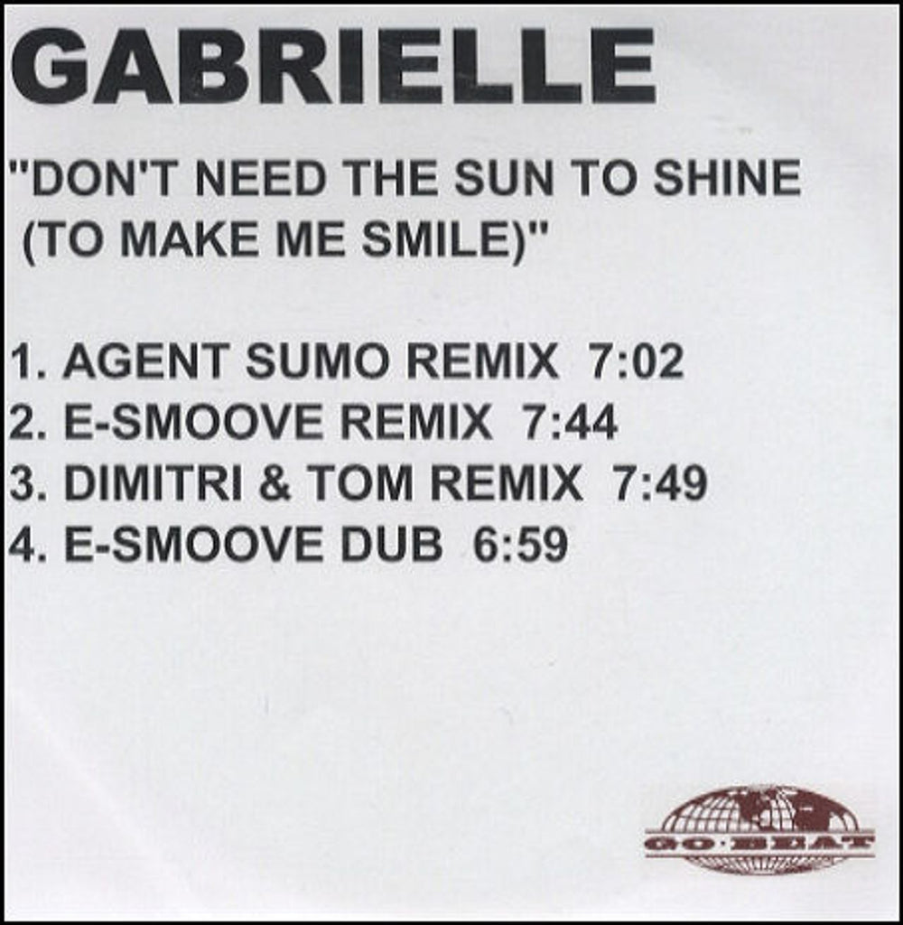 Gabrielle Don't Need The Sun To Shine - 4 track UK Promo CD-R acetate CD-R ACETATE