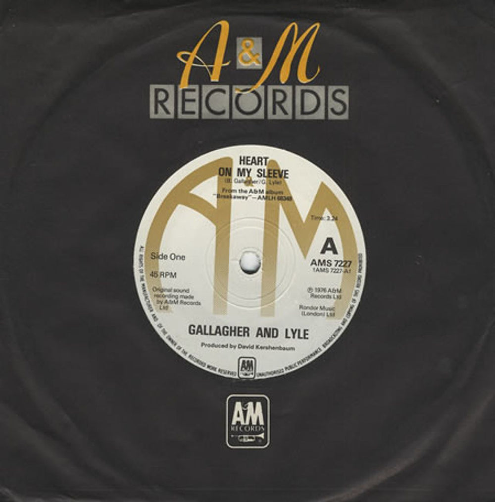 Gallagher And Lyle Heart On My Sleeve - Solid UK 7" vinyl single (7 inch record / 45) AMS7227