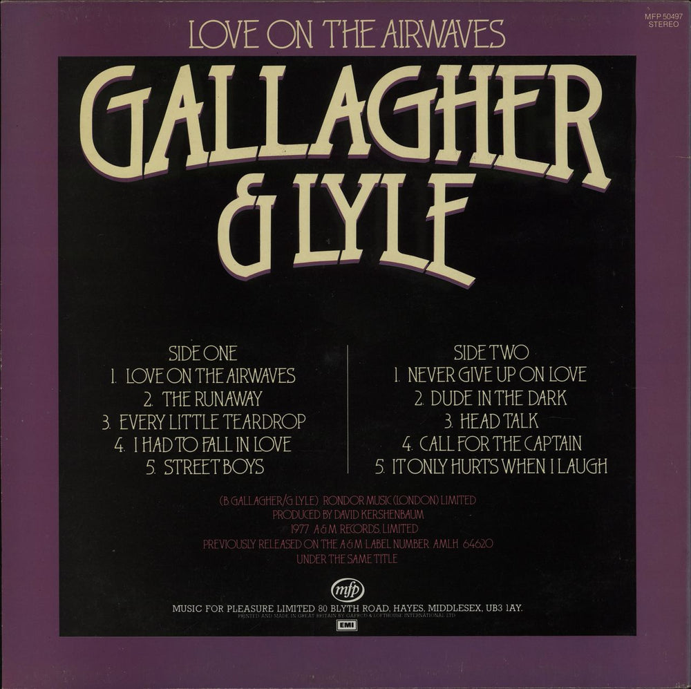 Gallagher And Lyle Love On The Airwaves UK vinyl LP album (LP record)