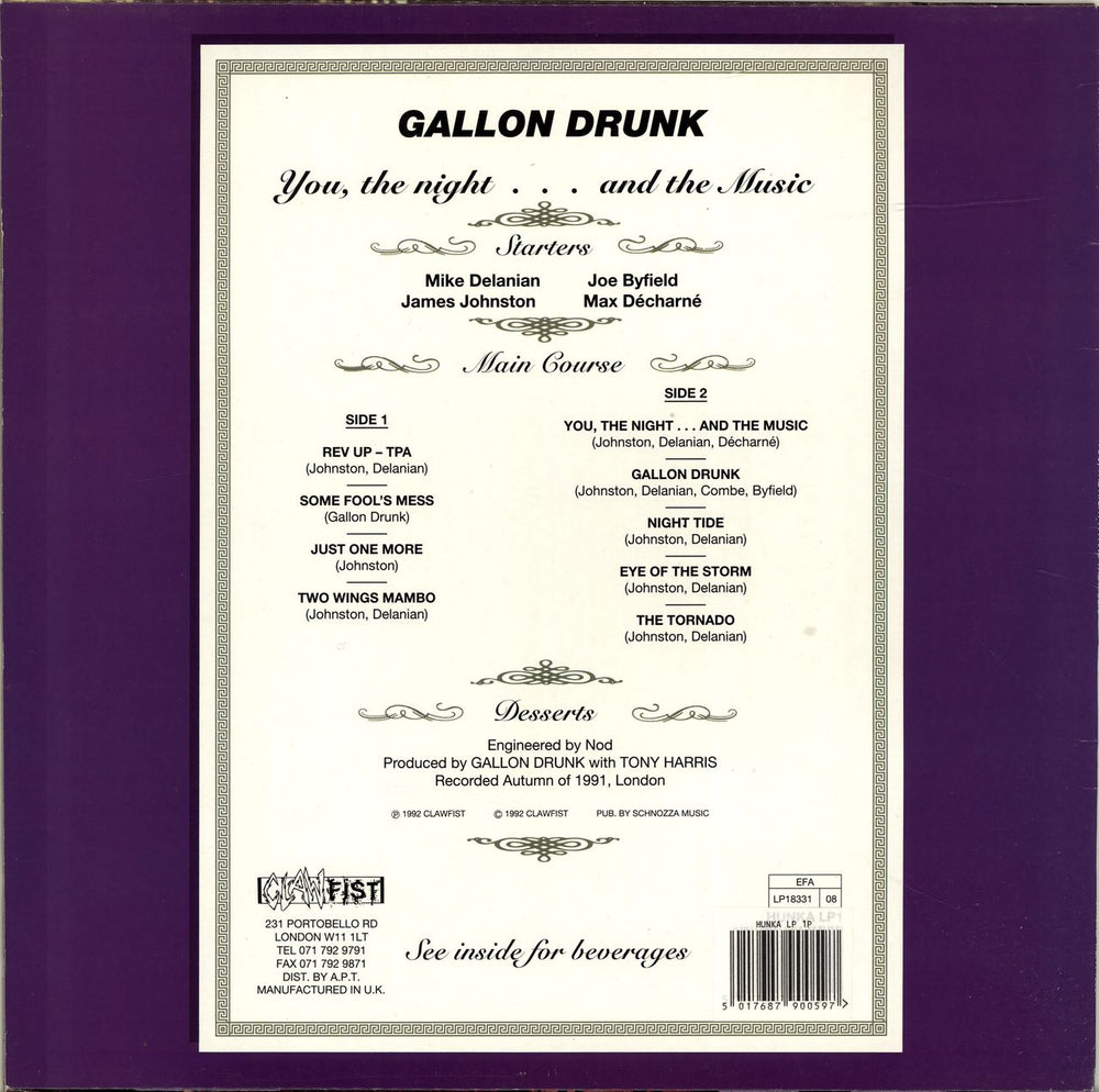 Gallon Drunk You, The Night ... And The Music UK vinyl LP album (LP record) 5017687900511