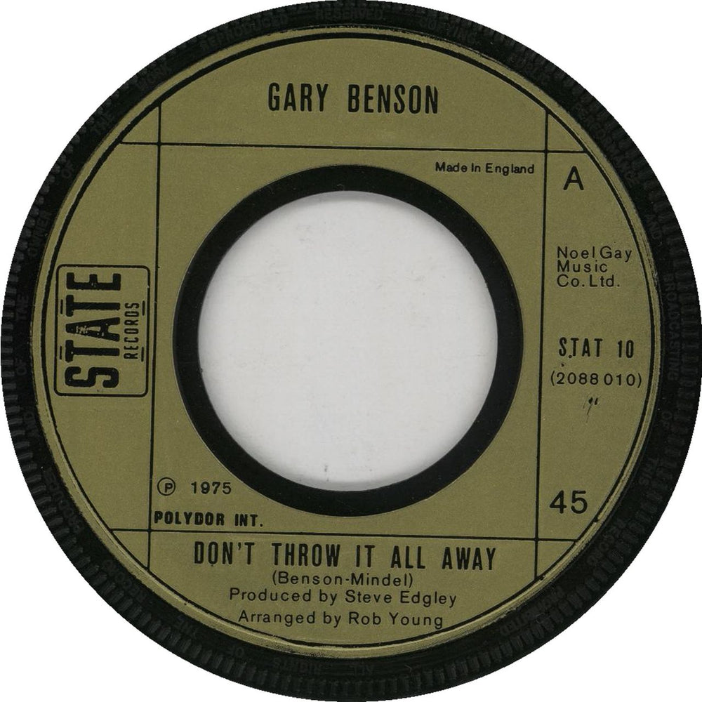 Gary Benson Don't Throw It All Away - Wide centre UK 7" vinyl single (7 inch record / 45) STAT10