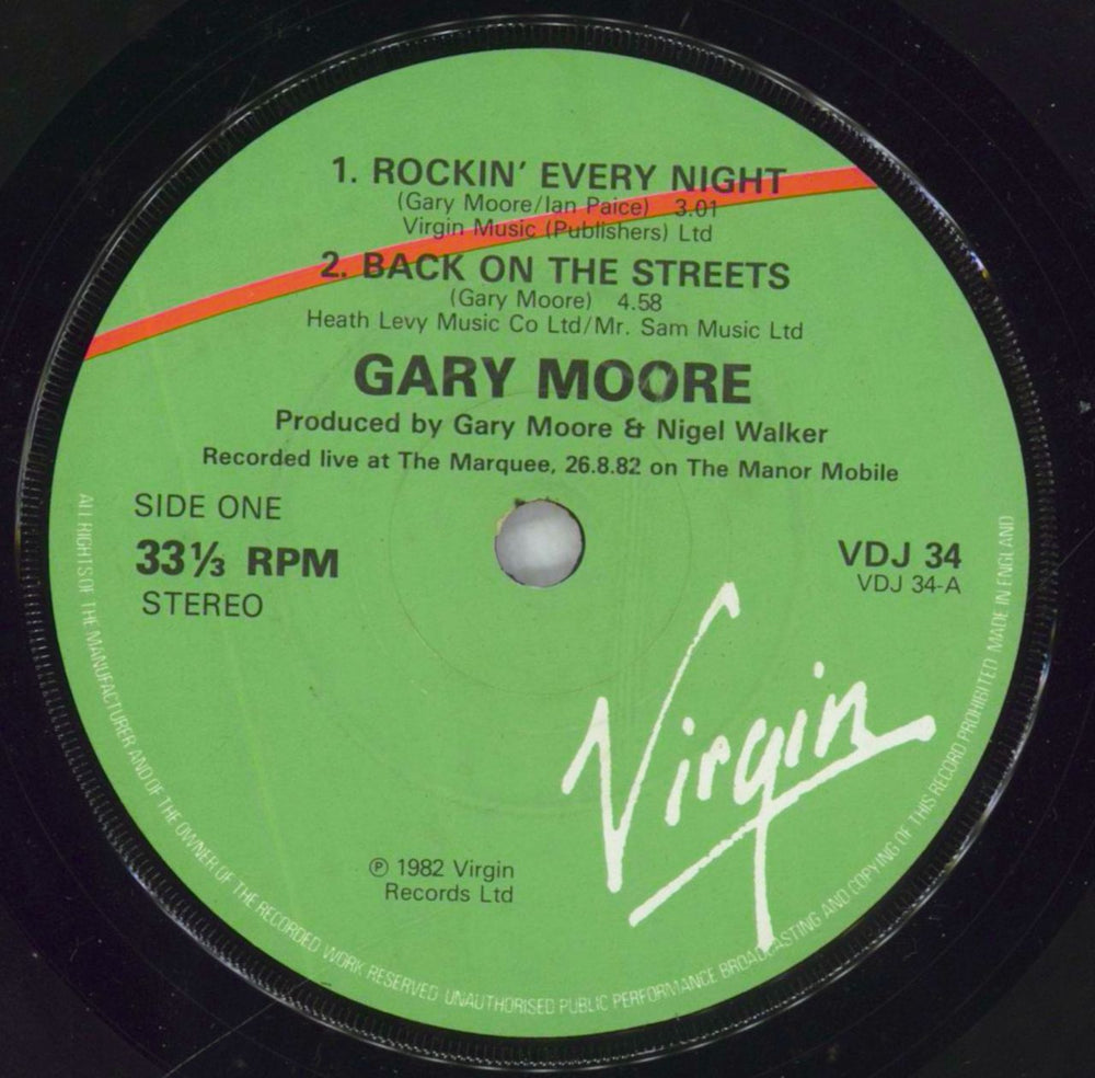 Gary Moore Rockin' Every Night UK Promo 7" vinyl single (7 inch record / 45) MOO07RO107577