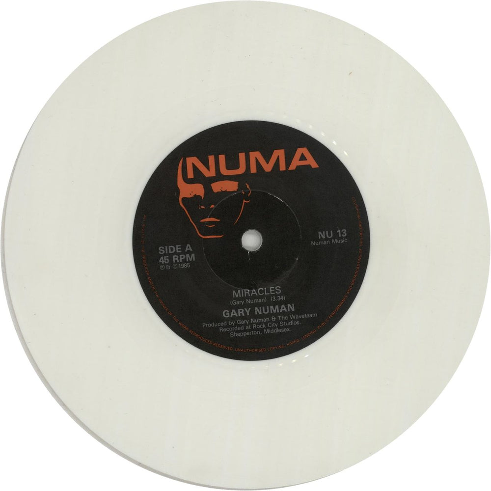 Gary Numan Miracles - White Vinyl UK 7" vinyl single (7 inch record / 45) NUM07MI224257