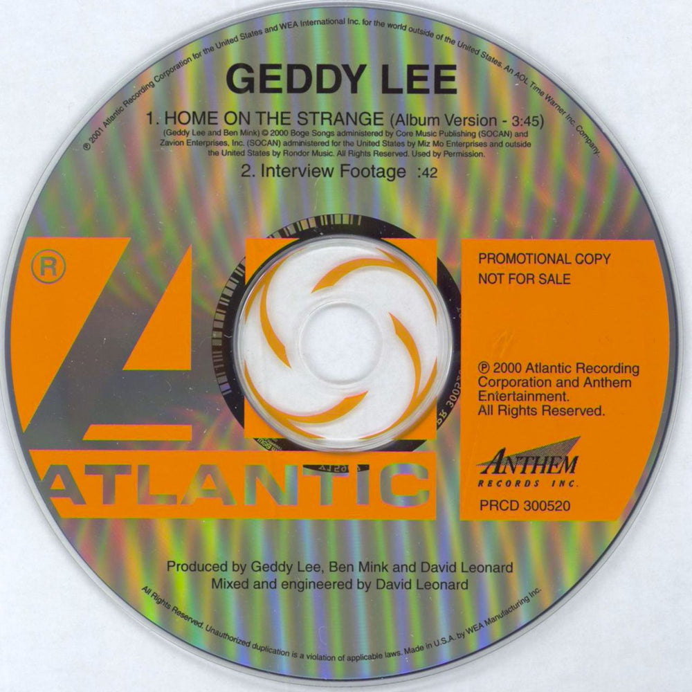 Geddy Lee Home On The Strange US Promo CD single (CD5 / 5") GDYC5HO183499