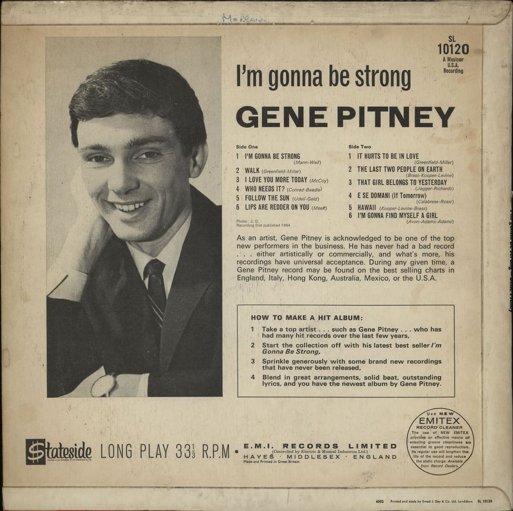 Gene Pitney I'm Gonna Be Strong UK vinyl LP album (LP record)