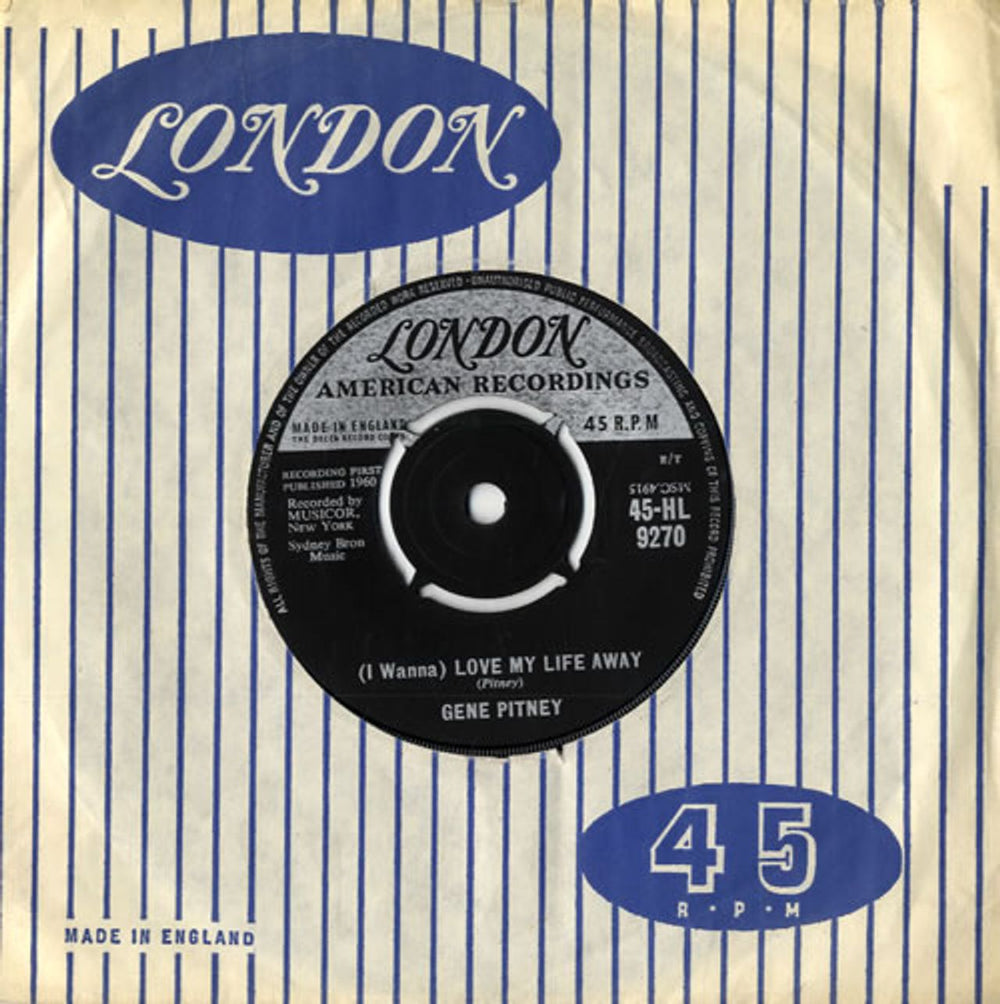 Gene Pitney (I Wanna) Love My Life Away UK 7" vinyl single (7 inch record / 45) 45-HL9270