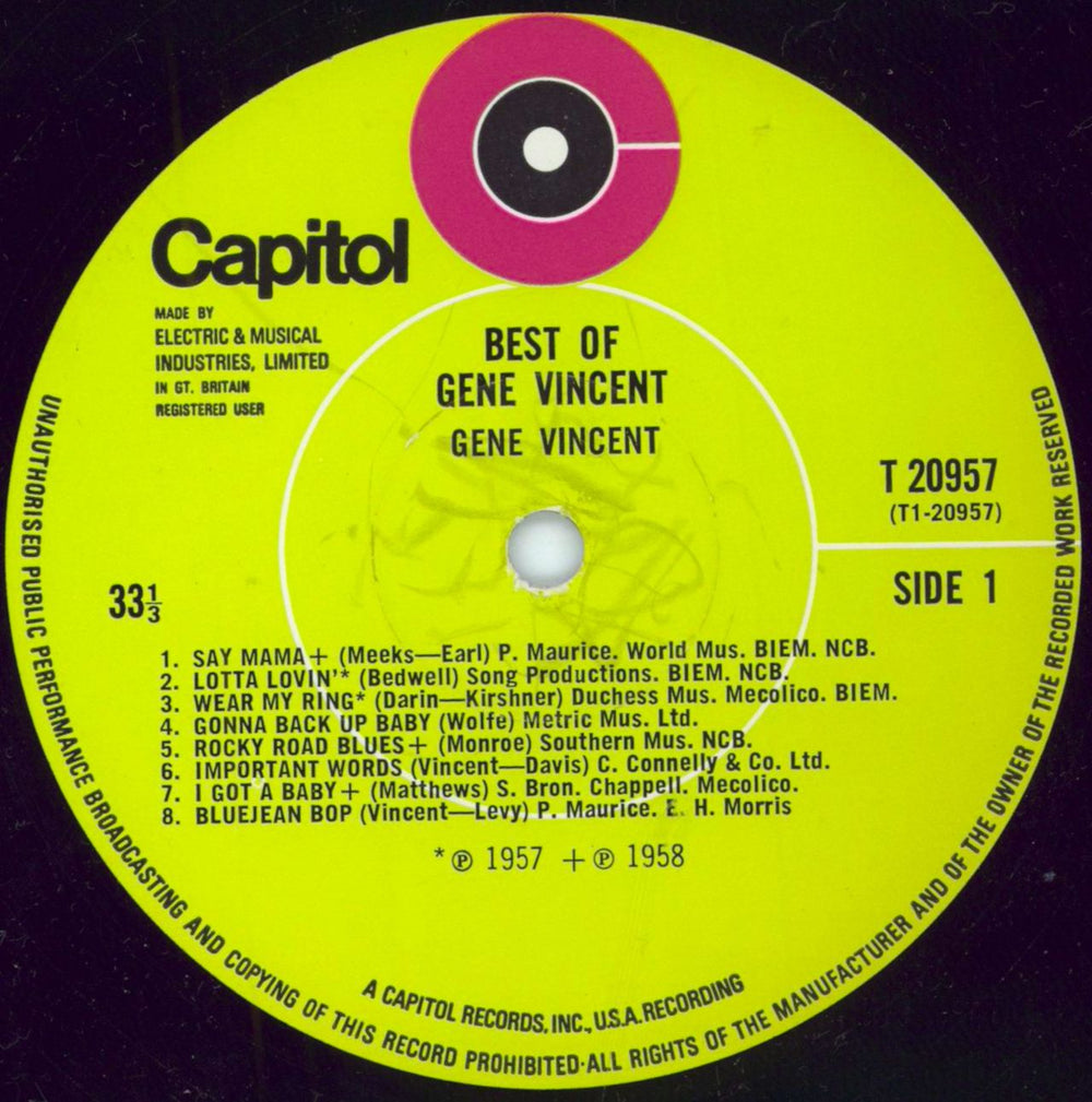 Gene Vincent Best Of Gene Vincent UK vinyl LP album (LP record) GNVLPBE794012