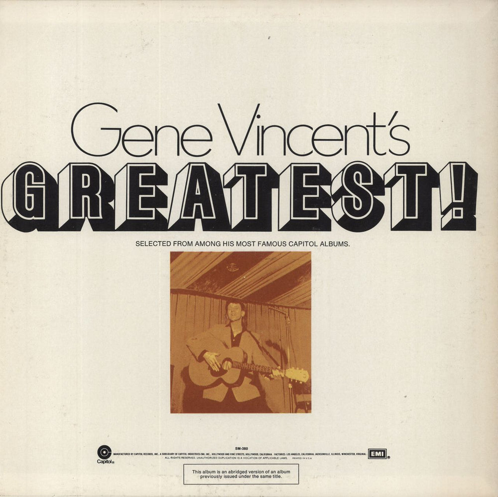 Gene Vincent Gene Vincent's Greatest! US vinyl LP album (LP record)