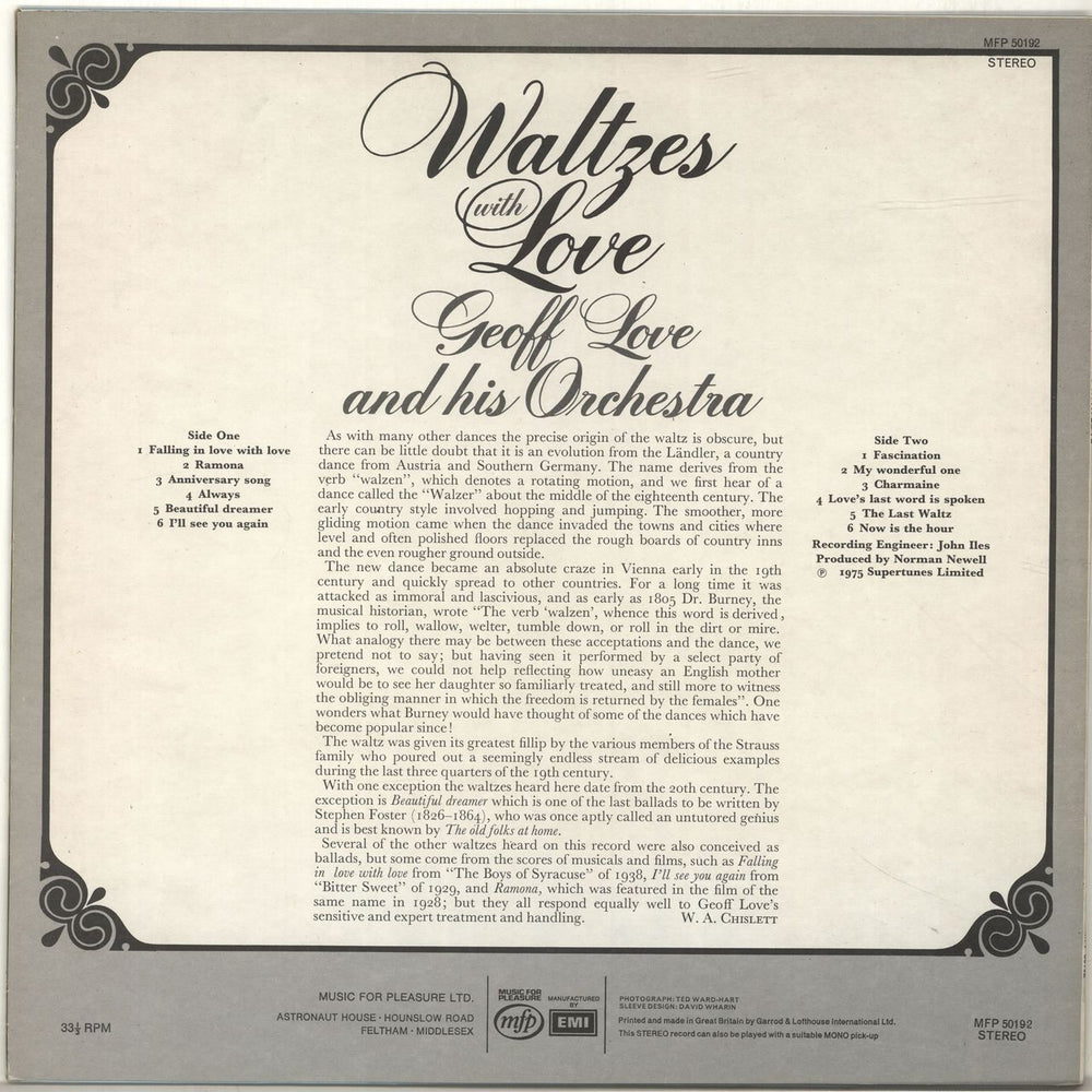 Geoff Love Waltzes With Love UK vinyl LP album (LP record)