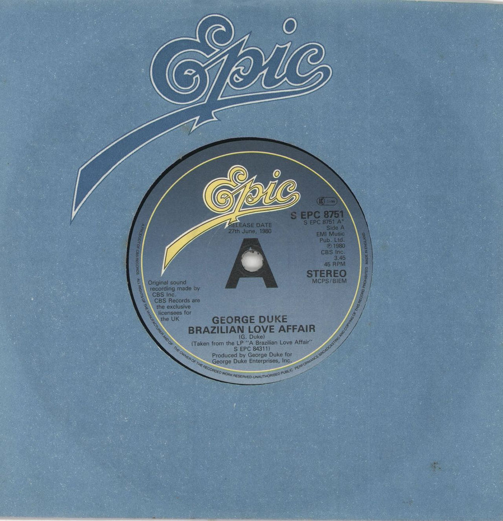 George Duke Brazilian Love Affair - A Label UK Promo 7" vinyl single (7 inch record / 45) SEPC8751