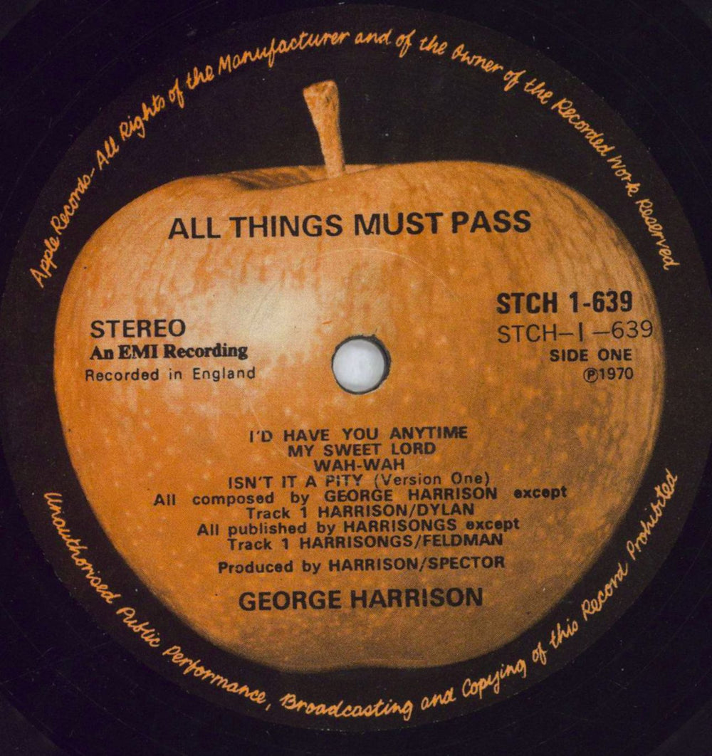 George Harrison All Things Must Pass - 1st - EX Australian 3-LP vinyl record set (Triple LP Album) GHA3LAL821356