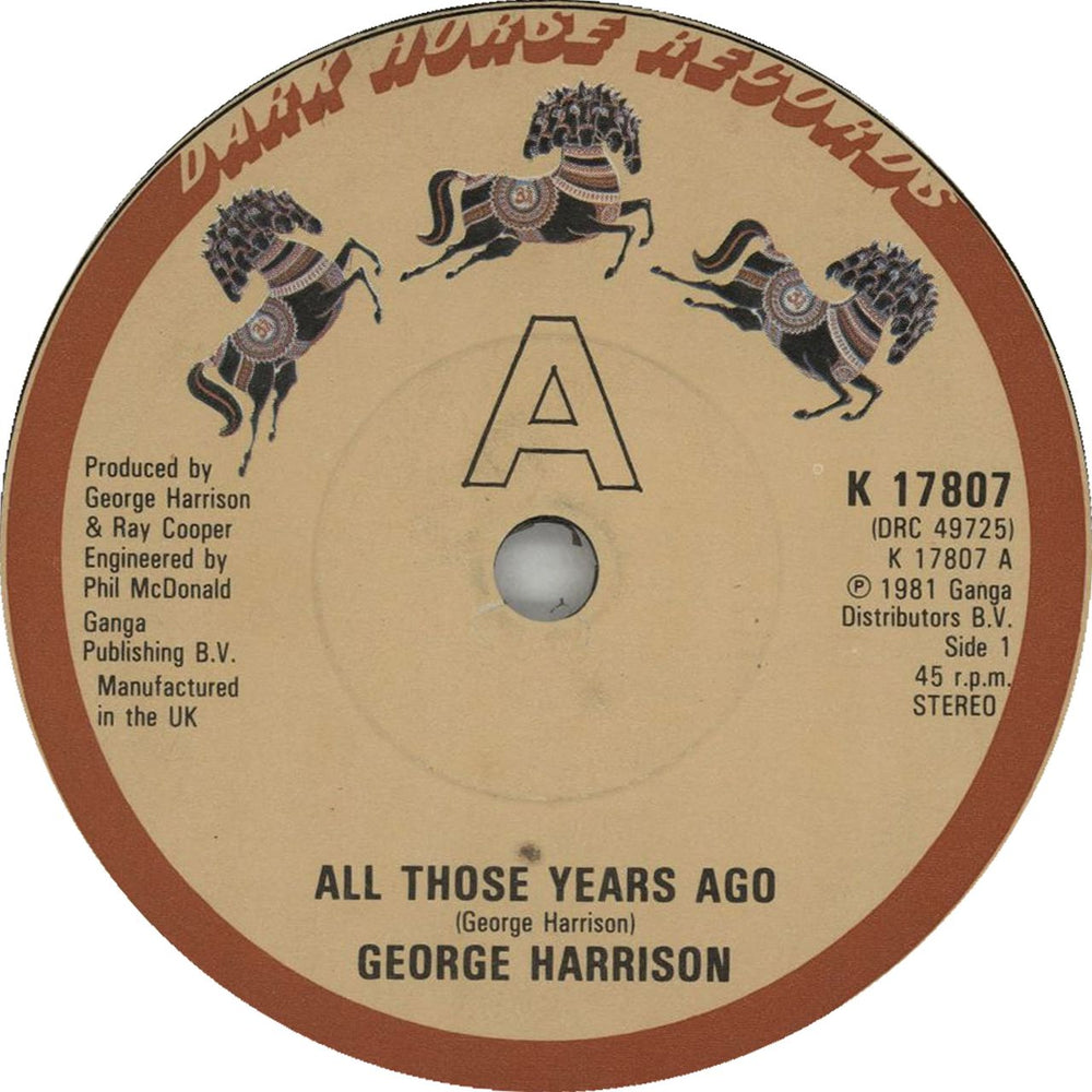 George Harrison All Those Years Ago UK 7" vinyl single (7 inch record / 45) K17807