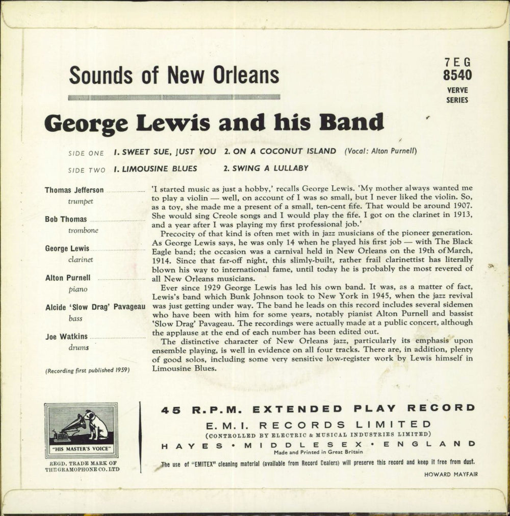 George Lewis Sounds Of New Orleans UK 7" vinyl single (7 inch record / 45)