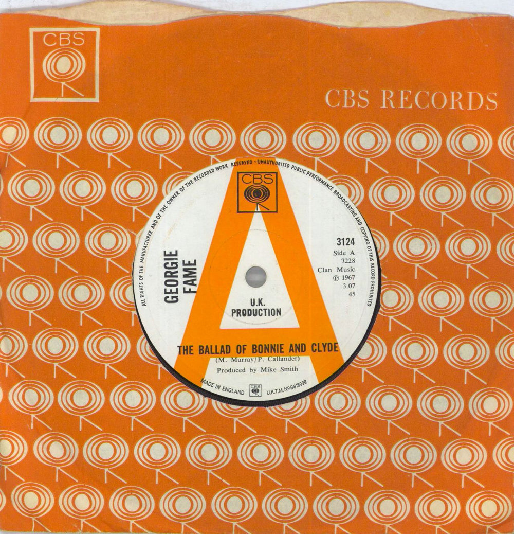 Georgie Fame The Ballad Of Bonnie And Clyde UK Promo 7" vinyl single (7 inch record / 45) 3124