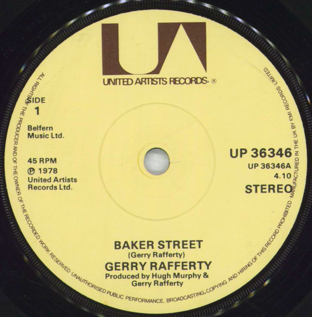 Gerry Rafferty Baker Street - solid UK 7" vinyl single (7 inch record / 45) UP36346