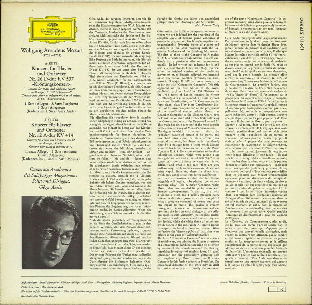 Géza Anda Mozart: Piano Concerto No. 26, K.537 "Coronation" / Piano Concerto No. 12, K.414 UK vinyl LP album (LP record)