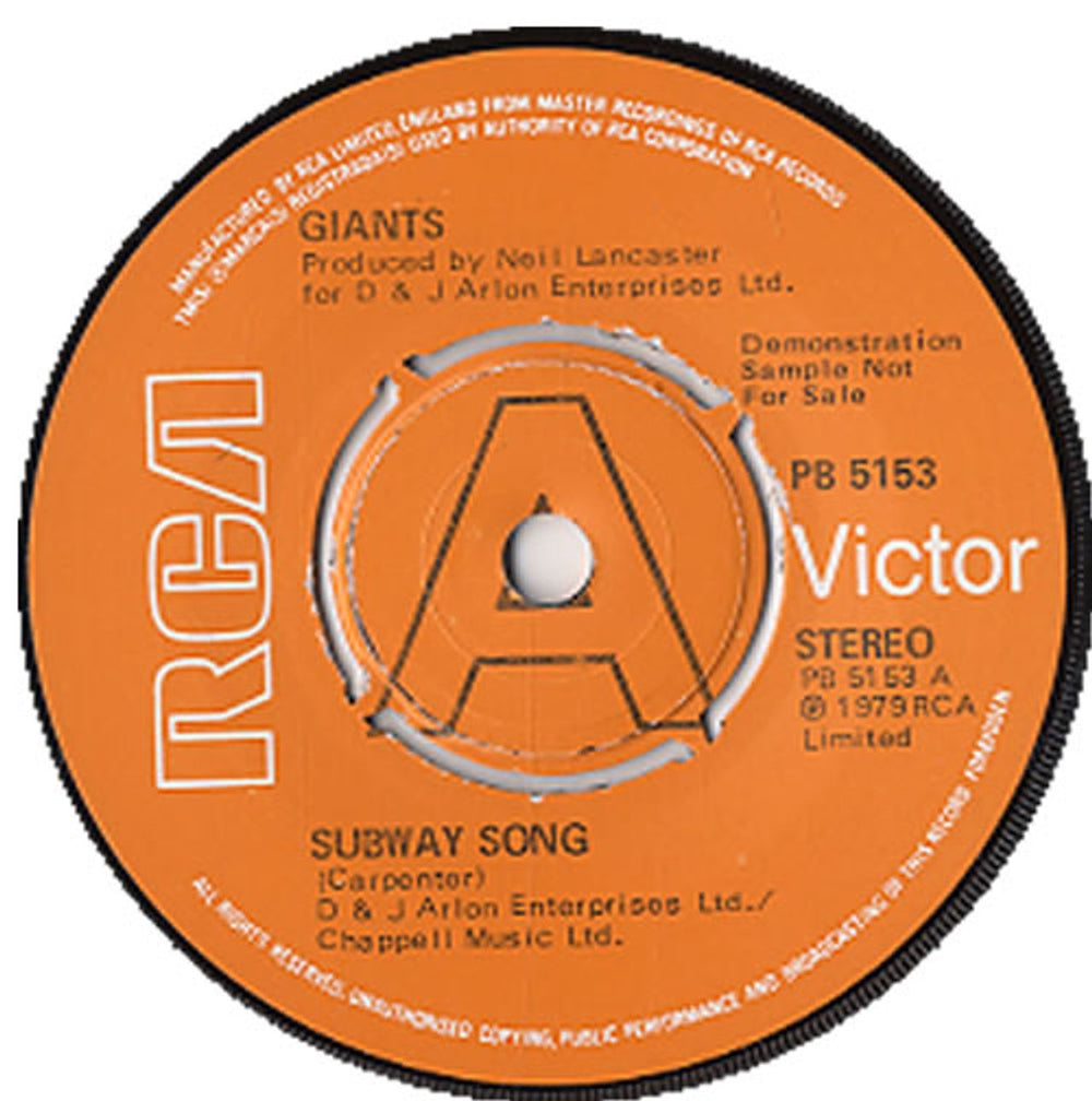 Giants (70s) Subway Song UK Promo 7" vinyl single (7 inch record / 45) GKK07SU590069