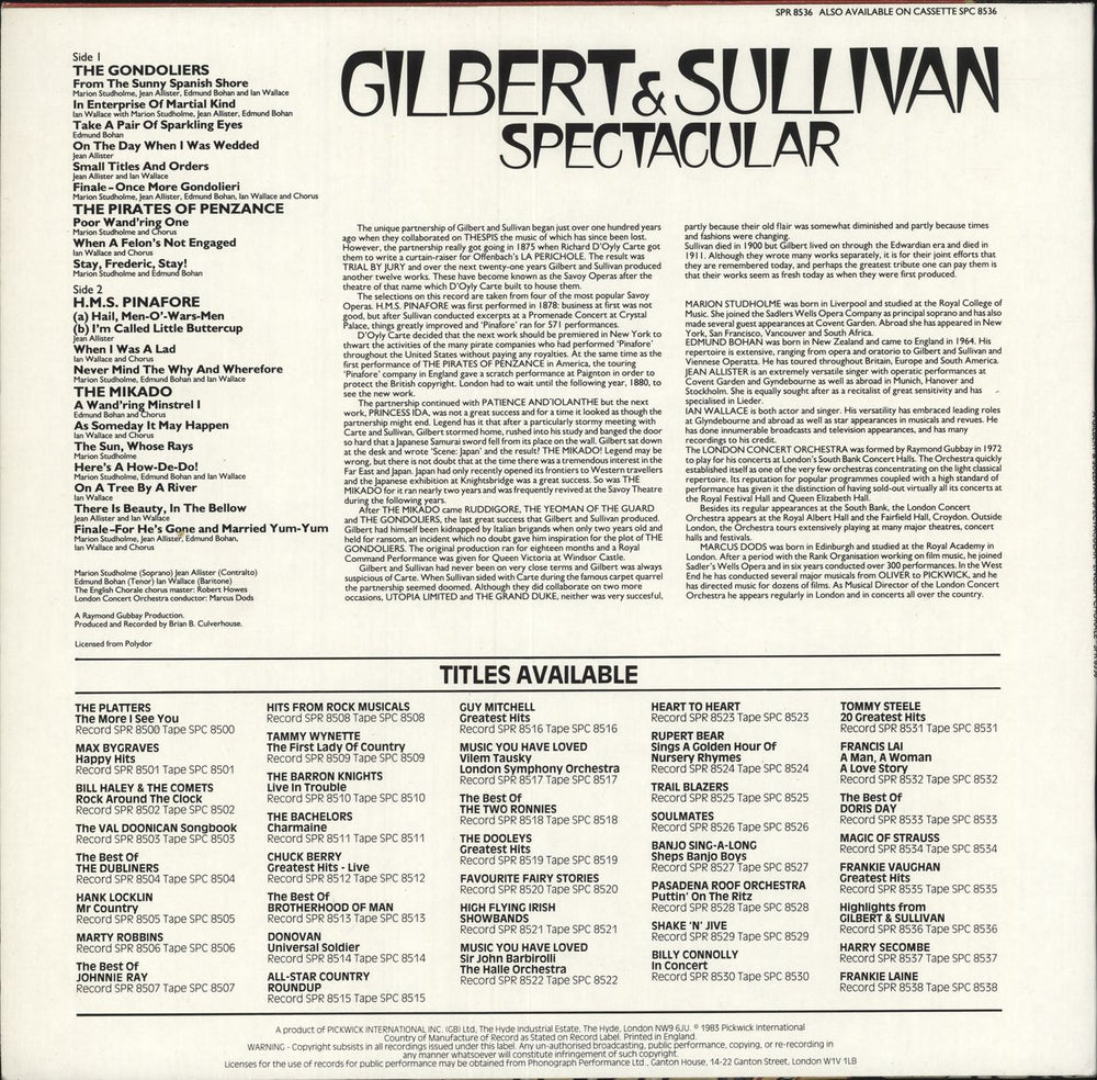 Gilbert & Sullivan A Gilbert & Sullivan Spectacular UK vinyl LP album (LP record)