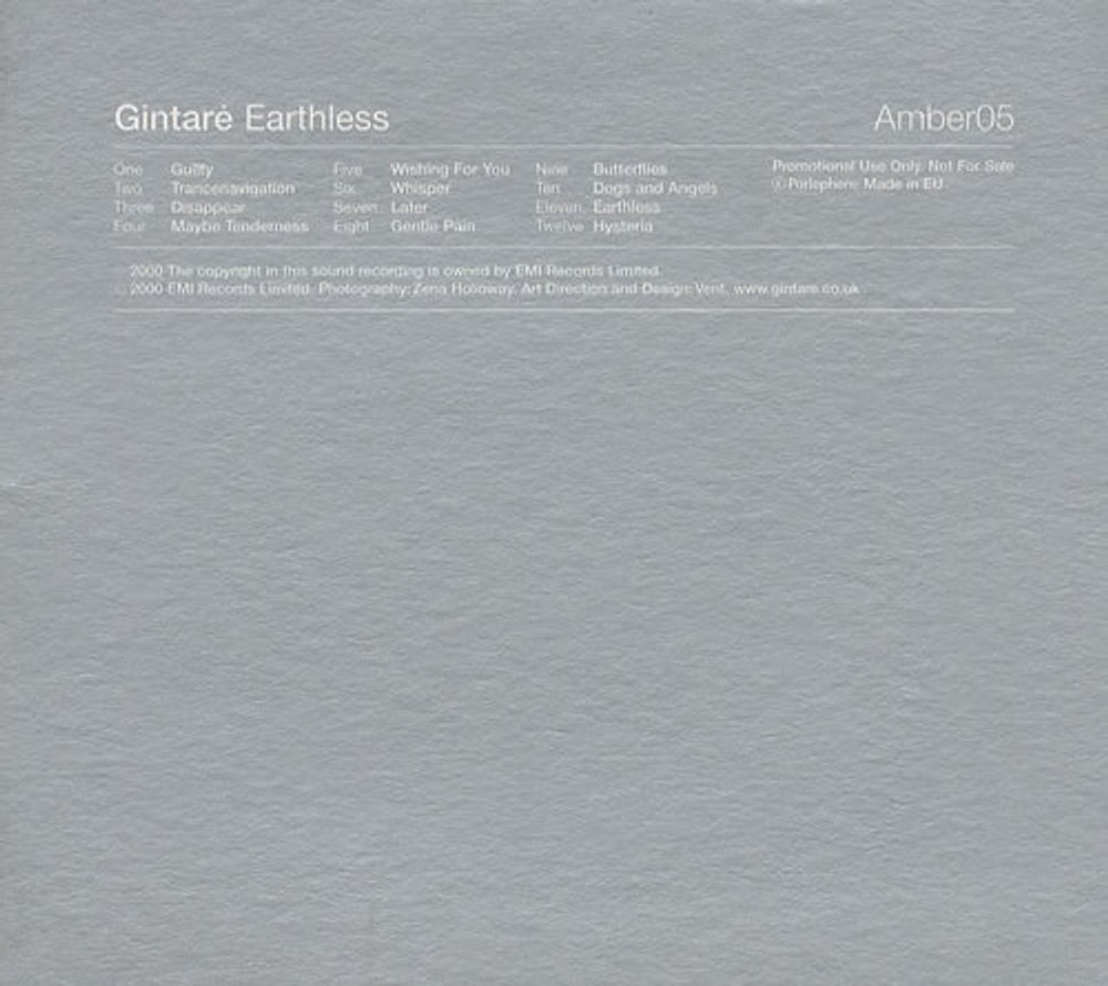 Gintare Earthless UK Promo CD album (CDLP) AMBER05