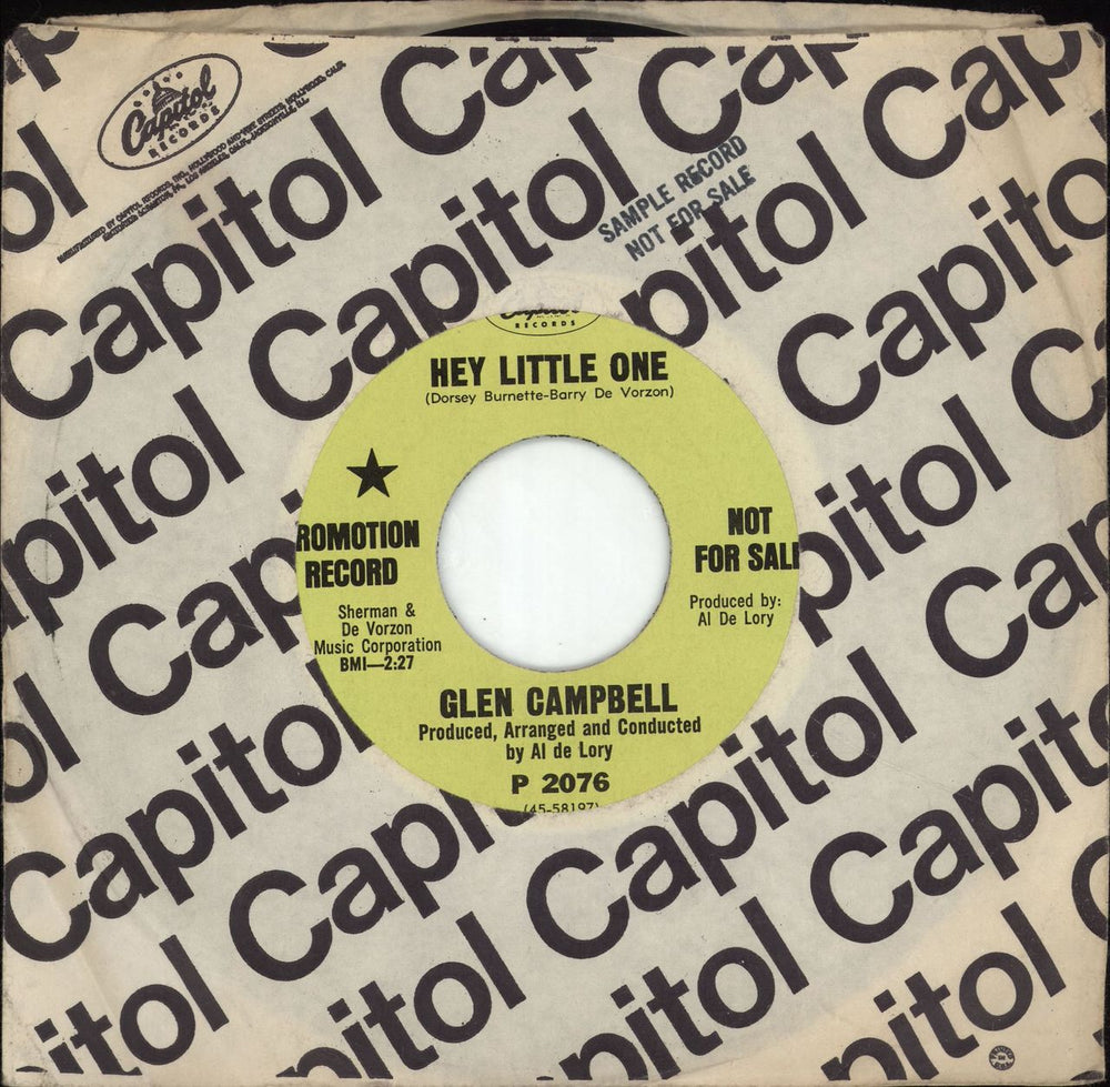 Glen Campbell Hey Little One US Promo 7" vinyl single (7 inch record / 45) P2076