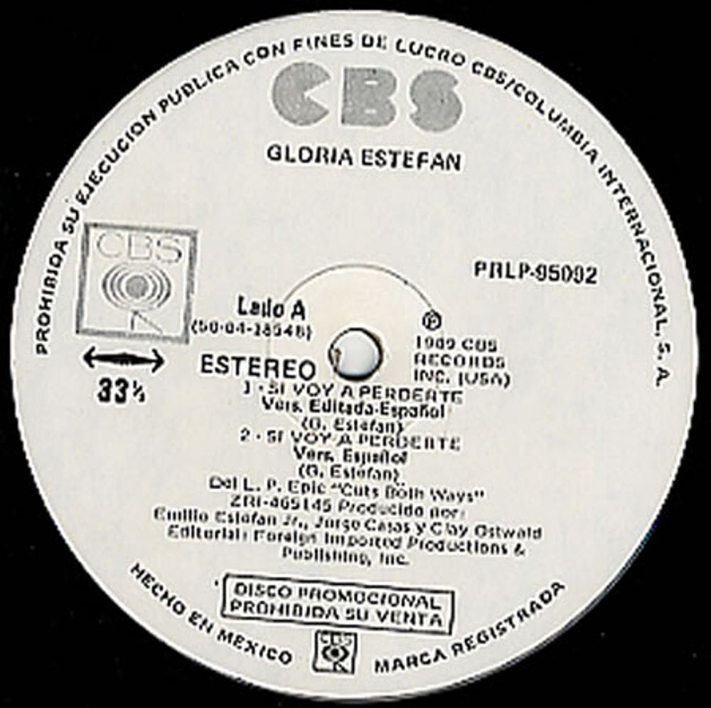 Gloria Estefan Si Voy A Perderte Mexican Promo 12" vinyl single (12 inch record / Maxi-single) PRLP-95092